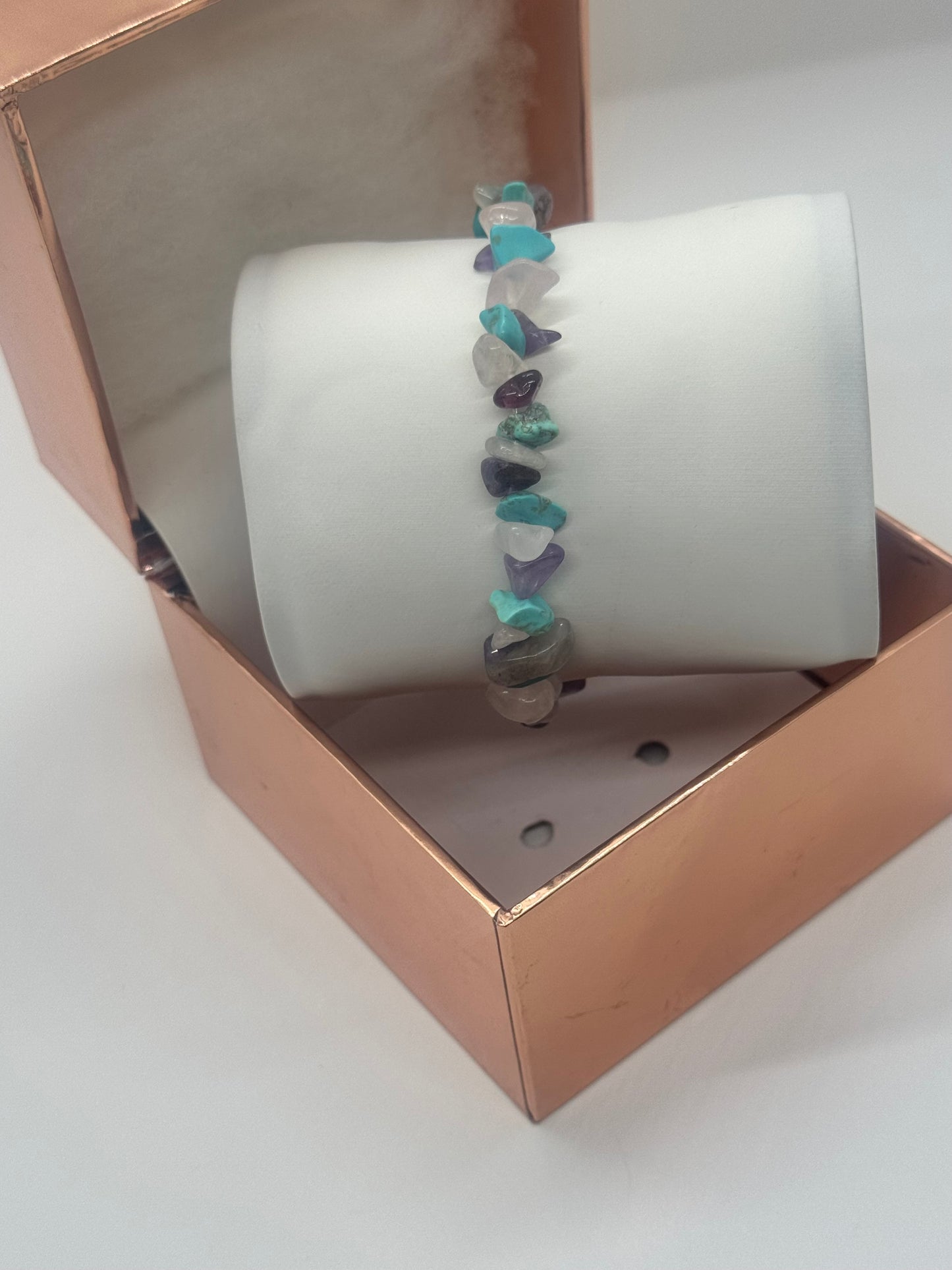 Turquoise, Amethyst & Clear Quartz Crystal Bracelet 7.5" #33