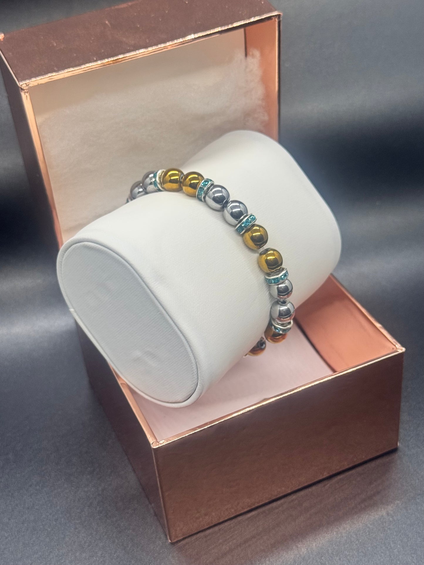 Gold & Silver Metal Bead Bracelet 6" #773