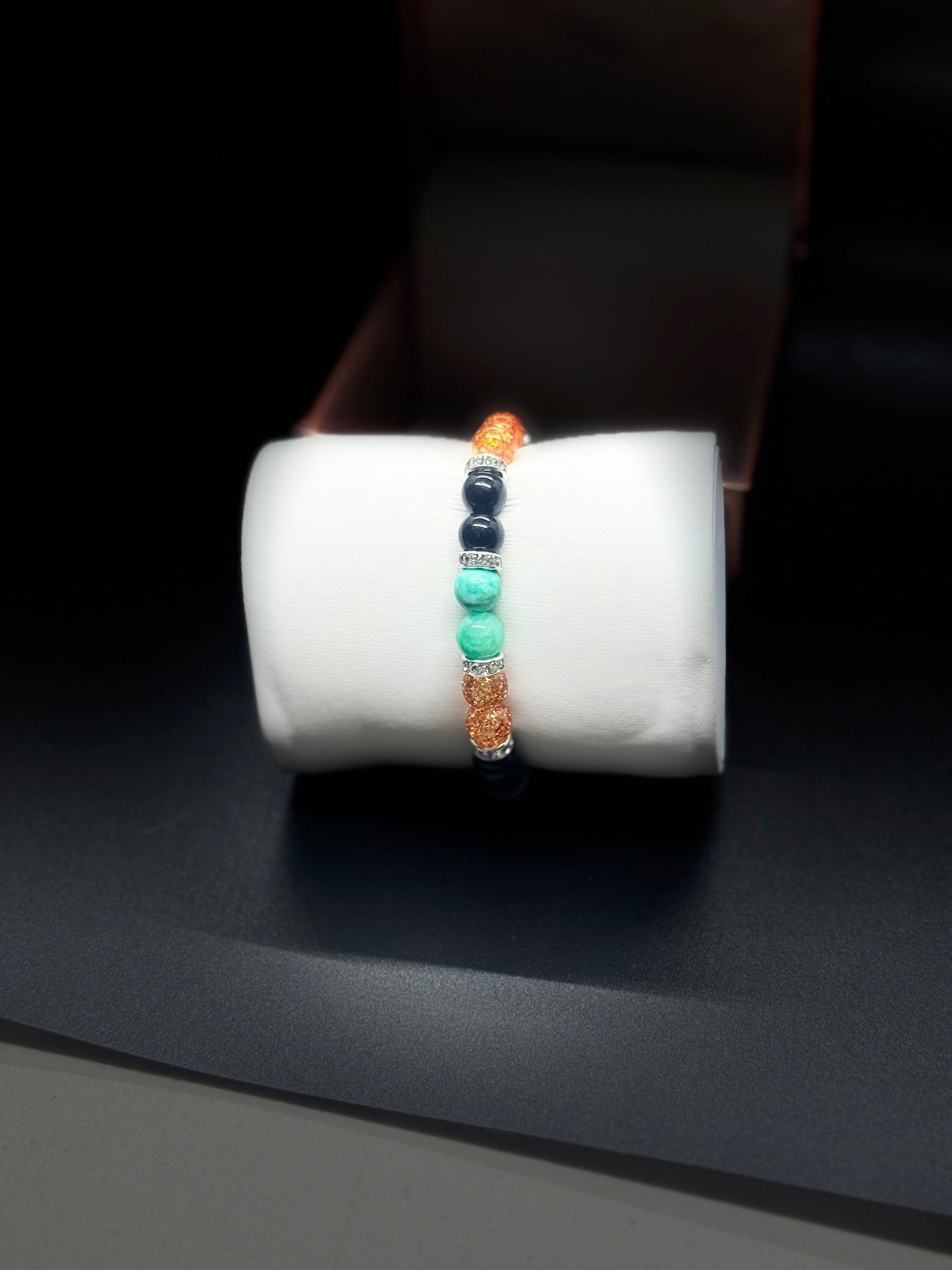 Glass Bead Bracelet #131 – Orange & Black Crackle Beads