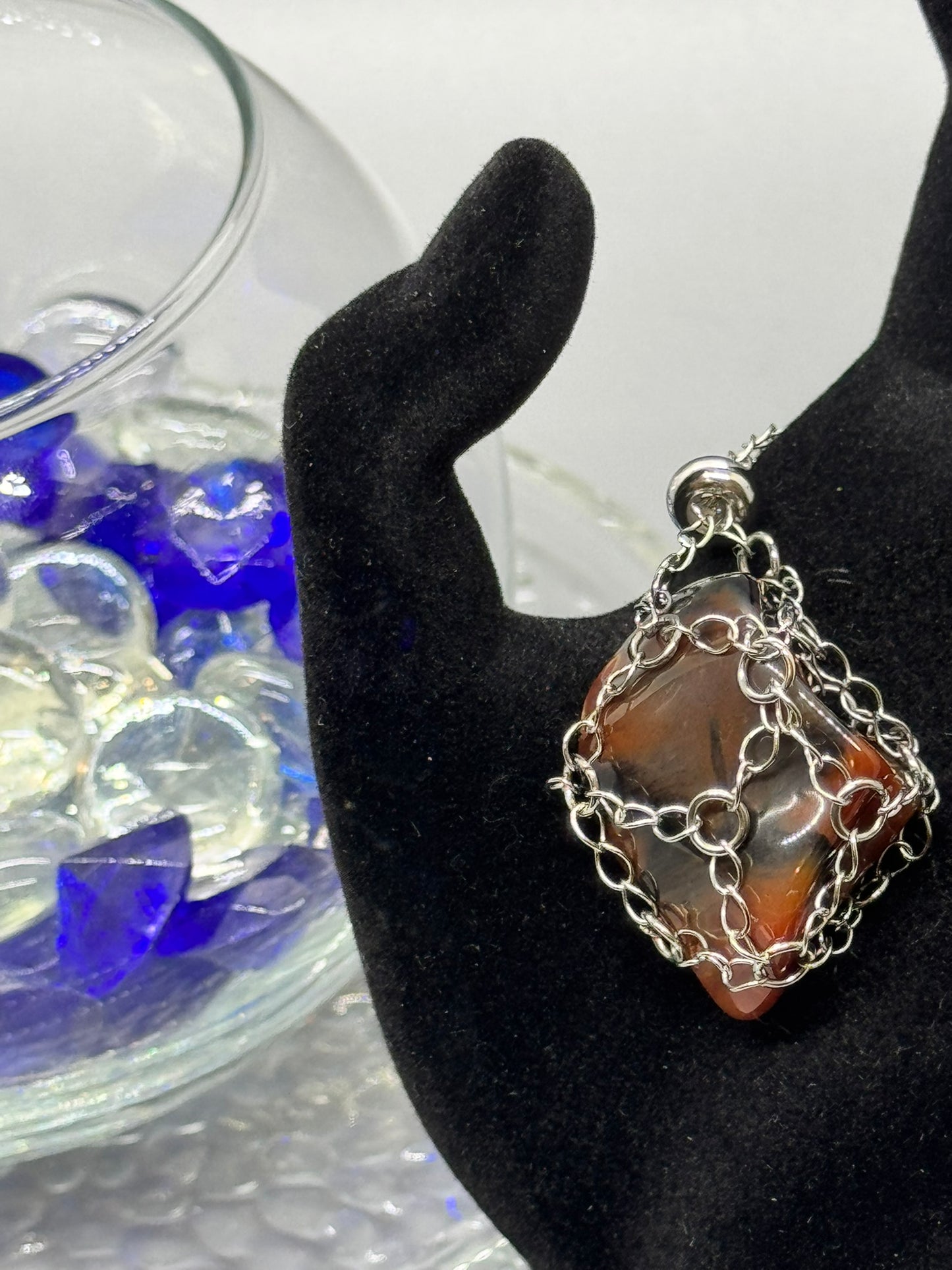 Authentic Oriental Agate Necklace – 18" Silver Chain#402
