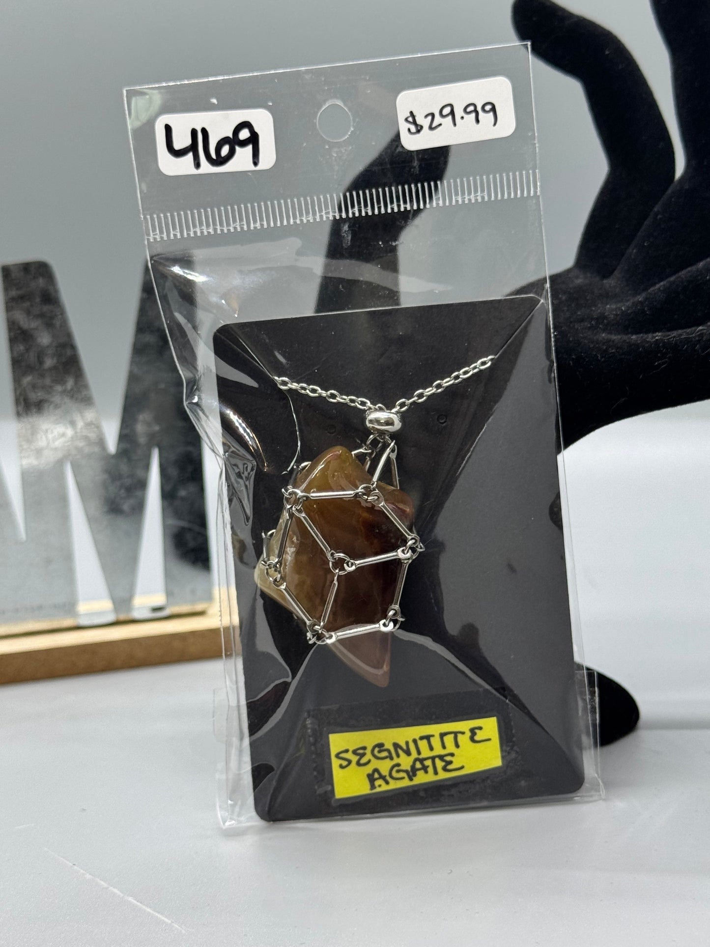 Segnitite Agate Necklace on Silver 22" Chain #469