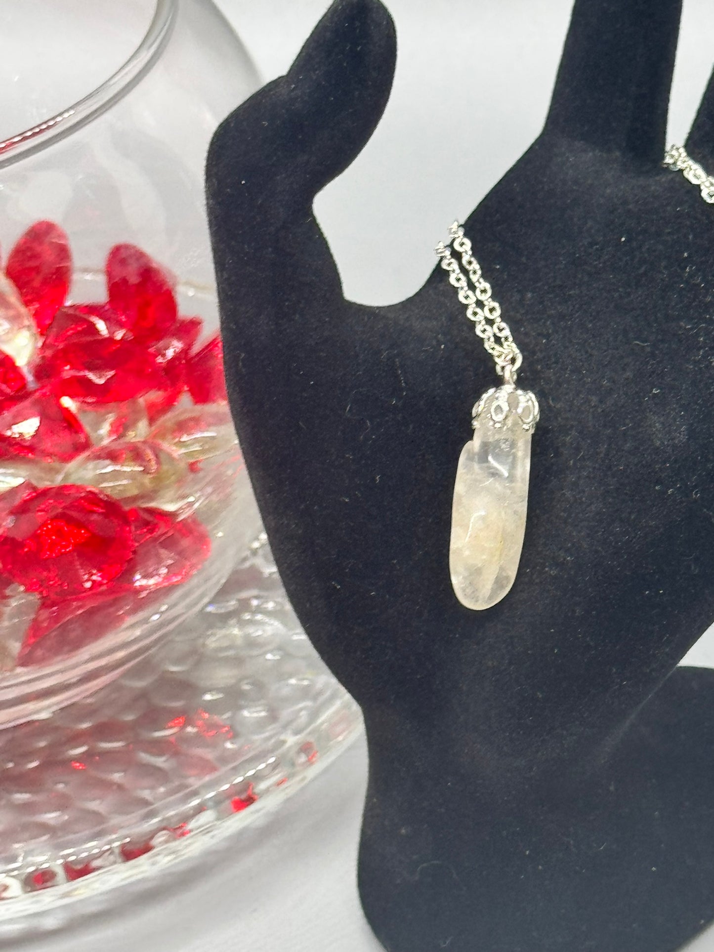 Authentic Clear Quartz Necklace – 26" Silver Chain # 409