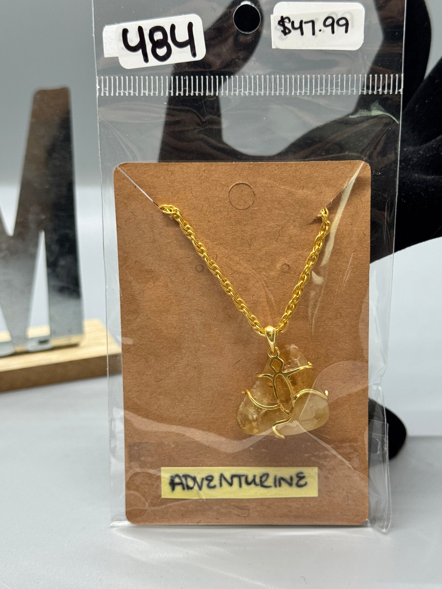 Aventurine Necklace on 18" 10K Gold 925 Chain # 484