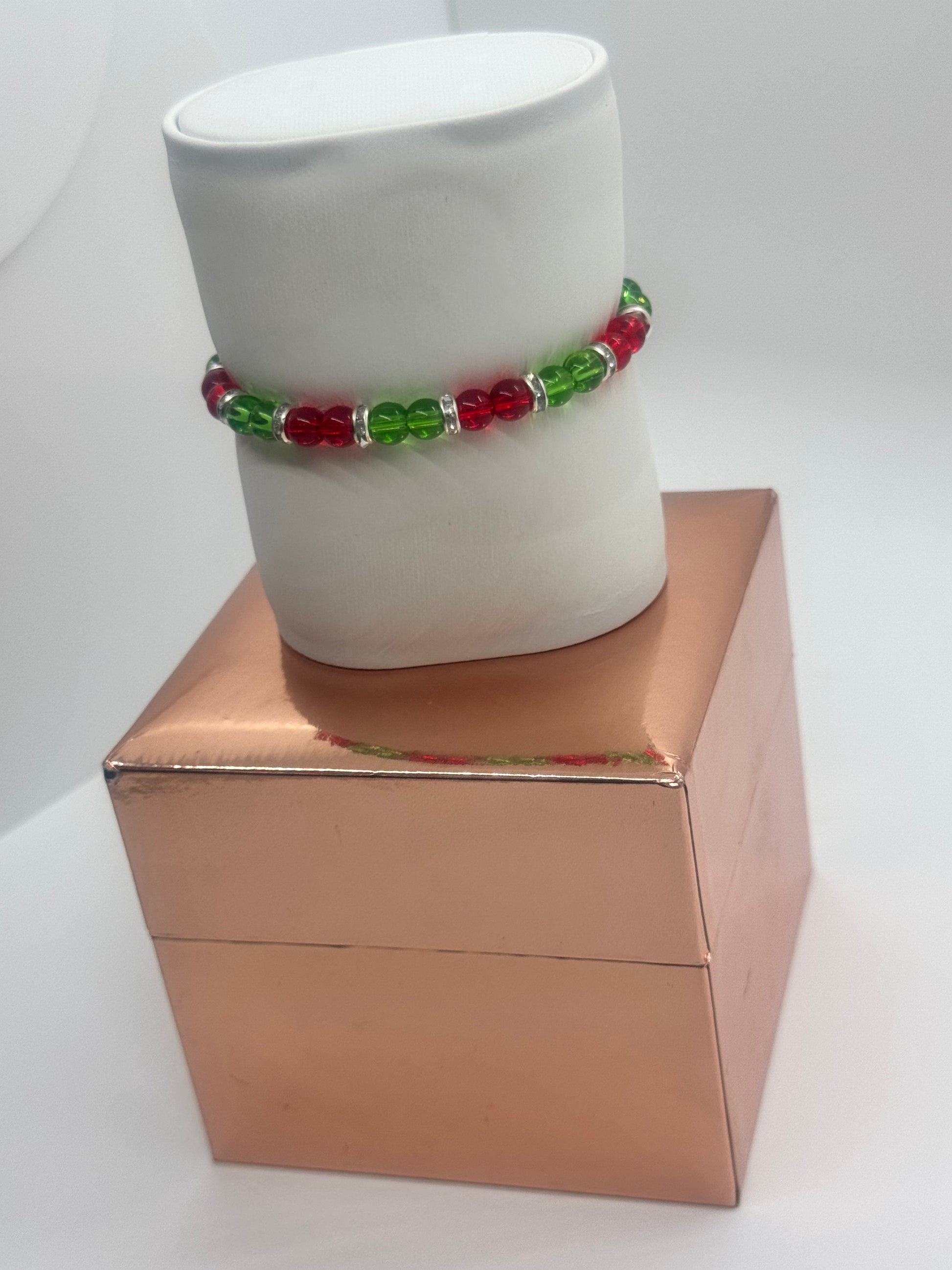 Green & Red Glass Bead Bracelet #179