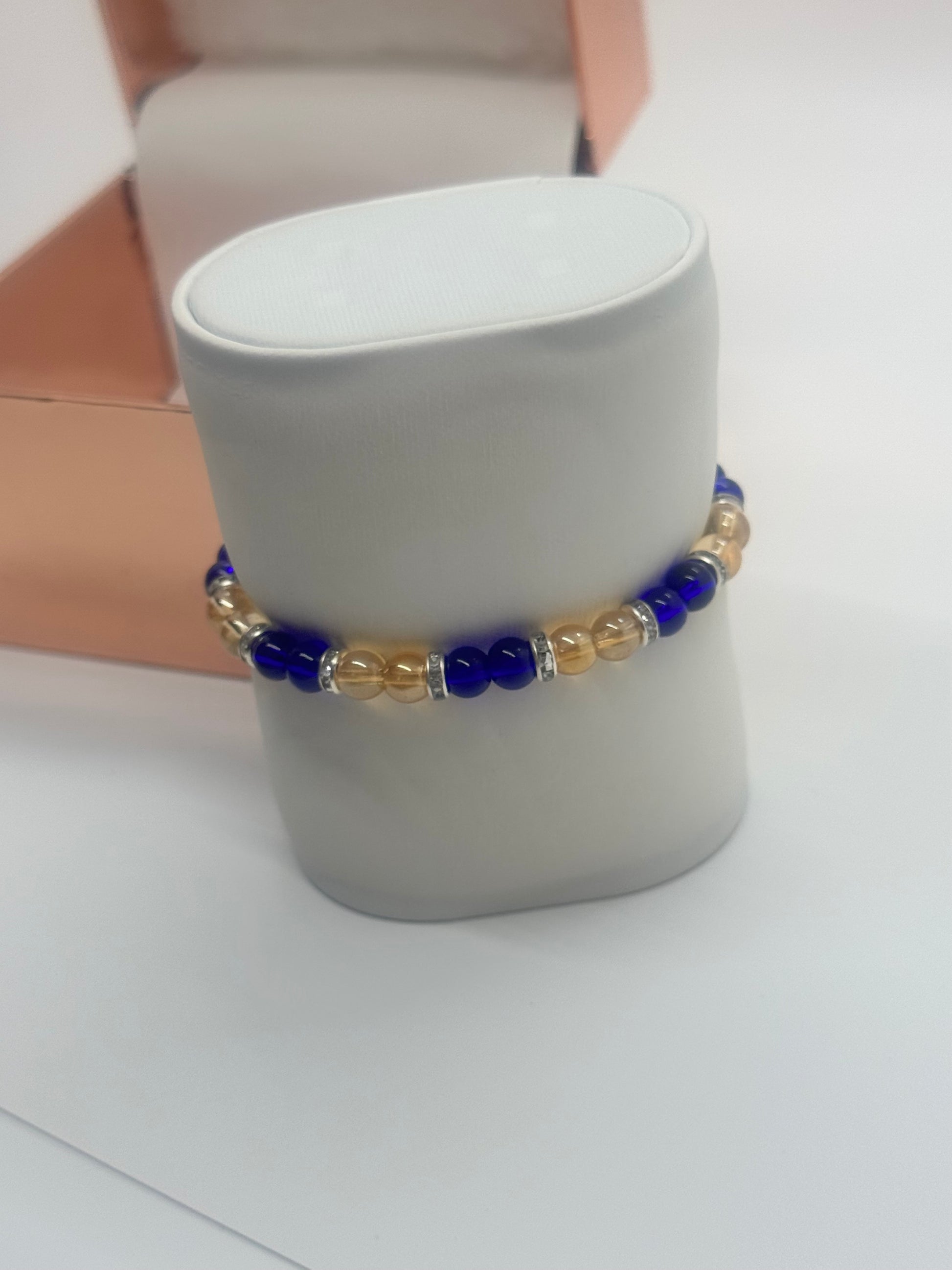 Dark Blue & Champagne Glass Bead Bracelet 6.5" #180