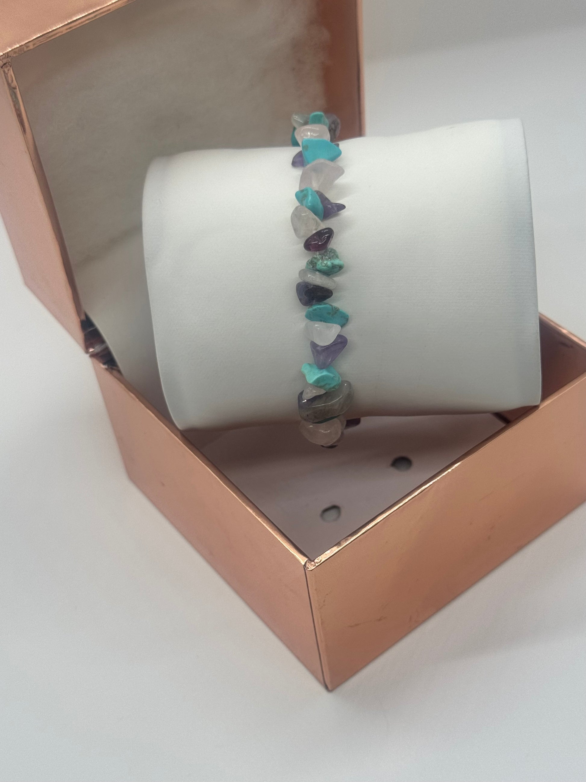 Turquoise, Amethyst & Clear Quartz Crystal Bracelet 7.5" #33