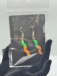 Green & Orange Gummy Worm Earrings #1401