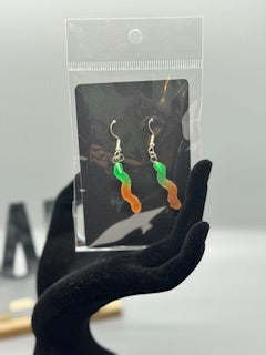 Green & Orange Gummy Worm Earrings #1401