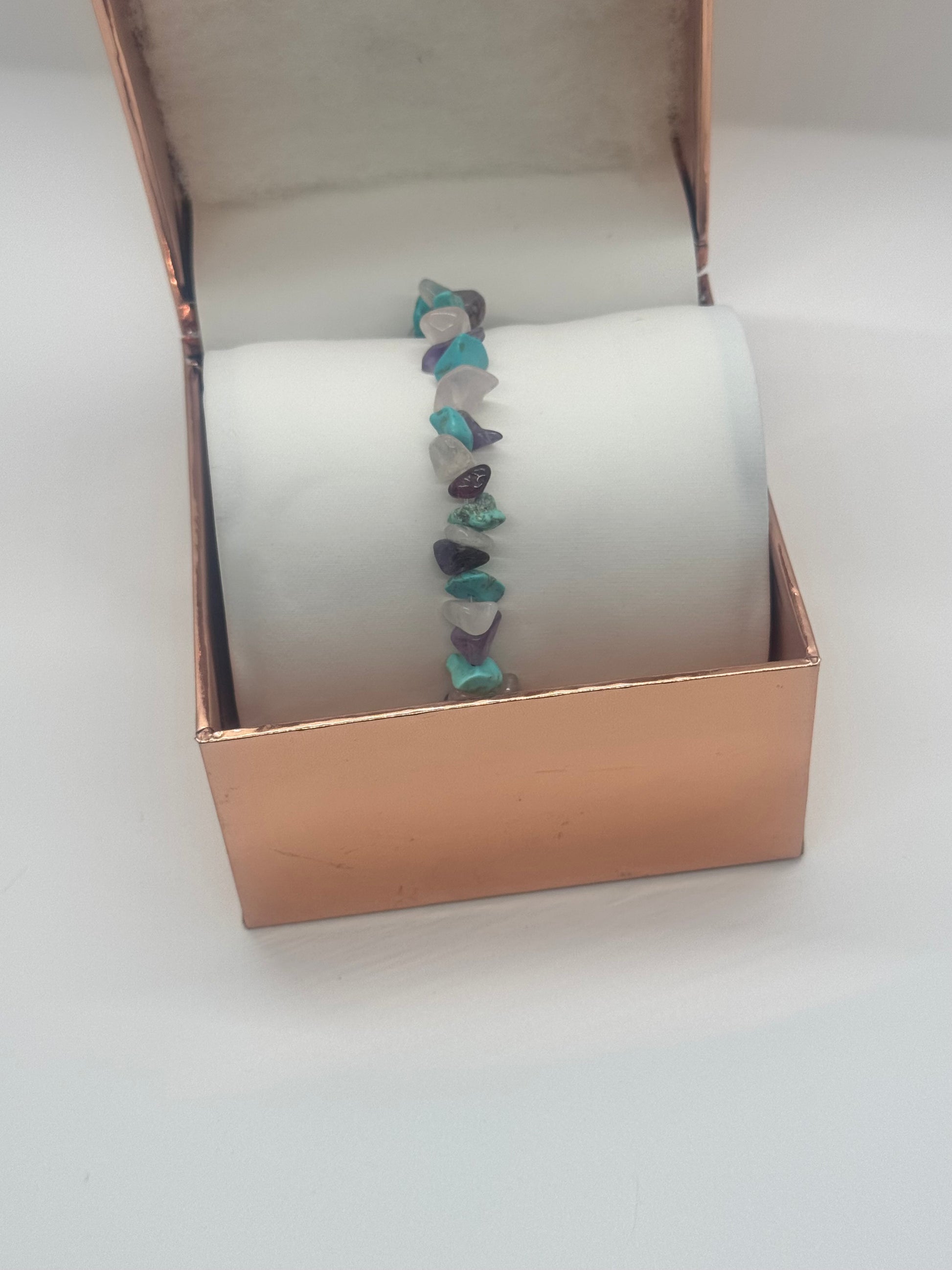 Turquoise, Amethyst & Clear Quartz Crystal Bracelet 7.5" #33