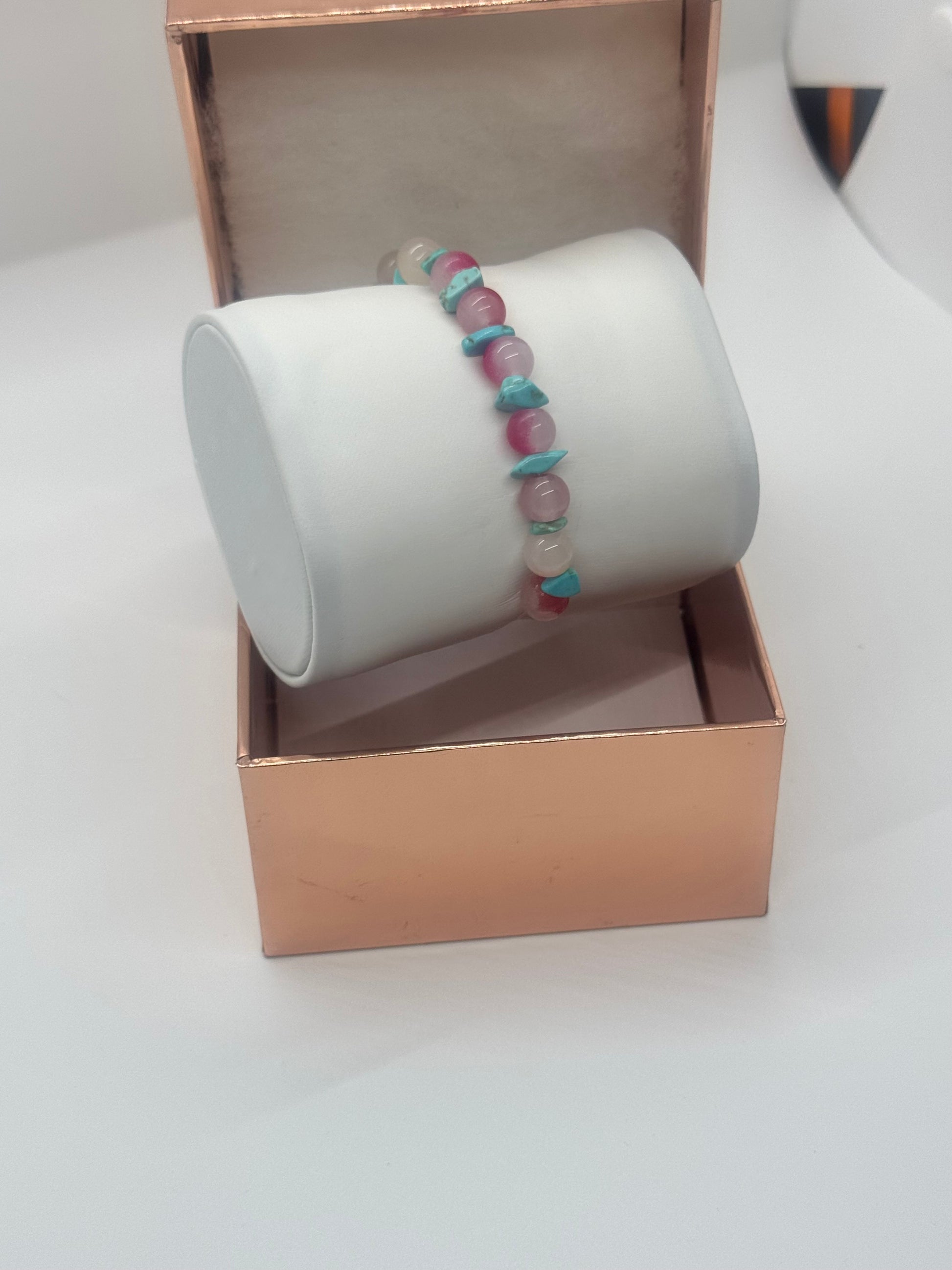 Pink Glass & Turquoise Crystal Bead Bracelet #766