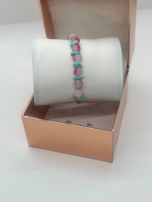 Pink Glass & Turquoise Crystal Bead Bracelet #766