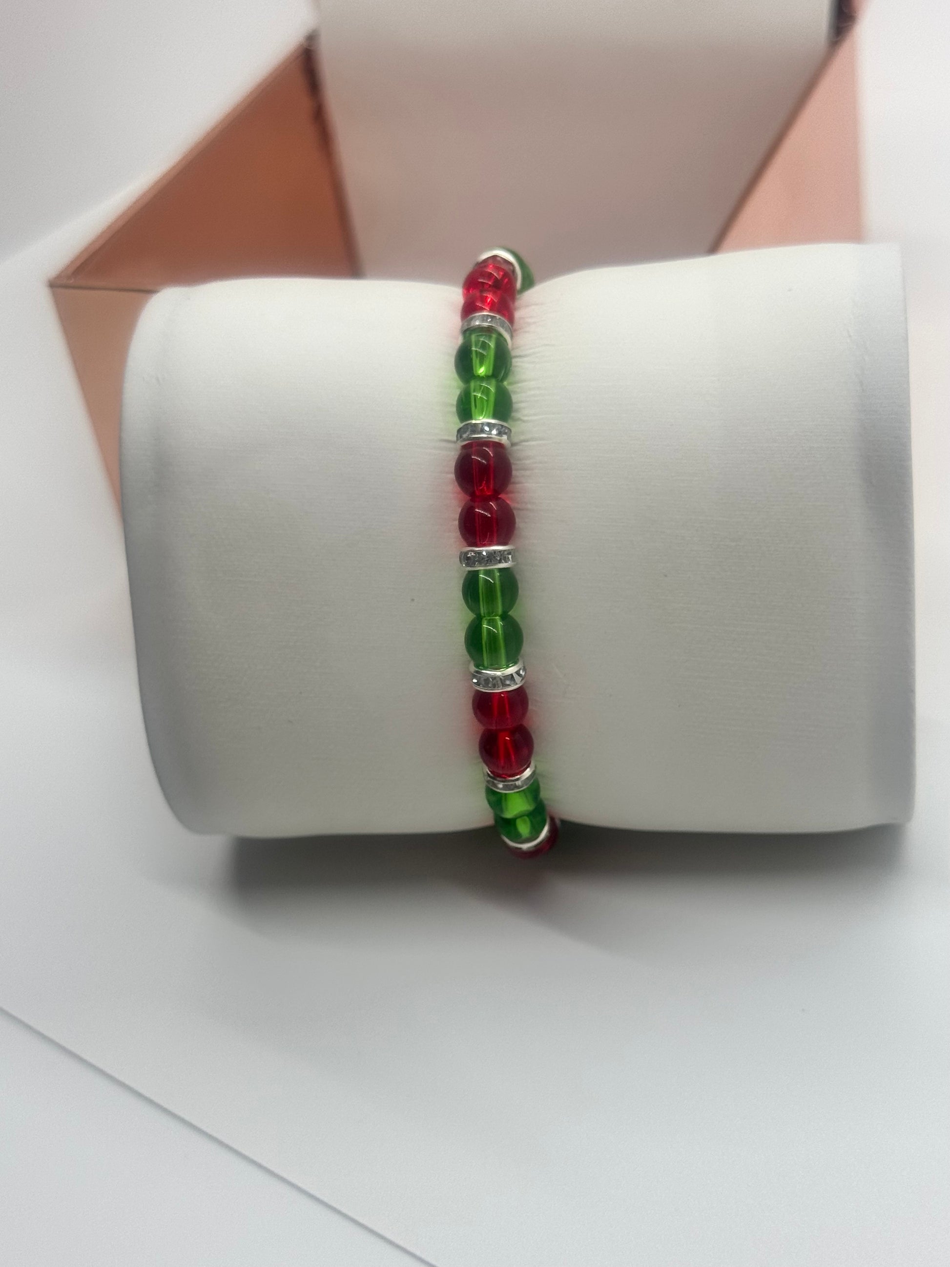 Green & Red Glass Bead Bracelet #179