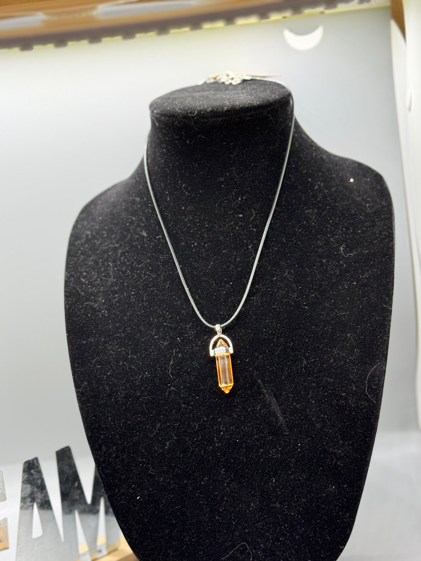 Light Orange Glass Pendant Necklace – 8" Cord