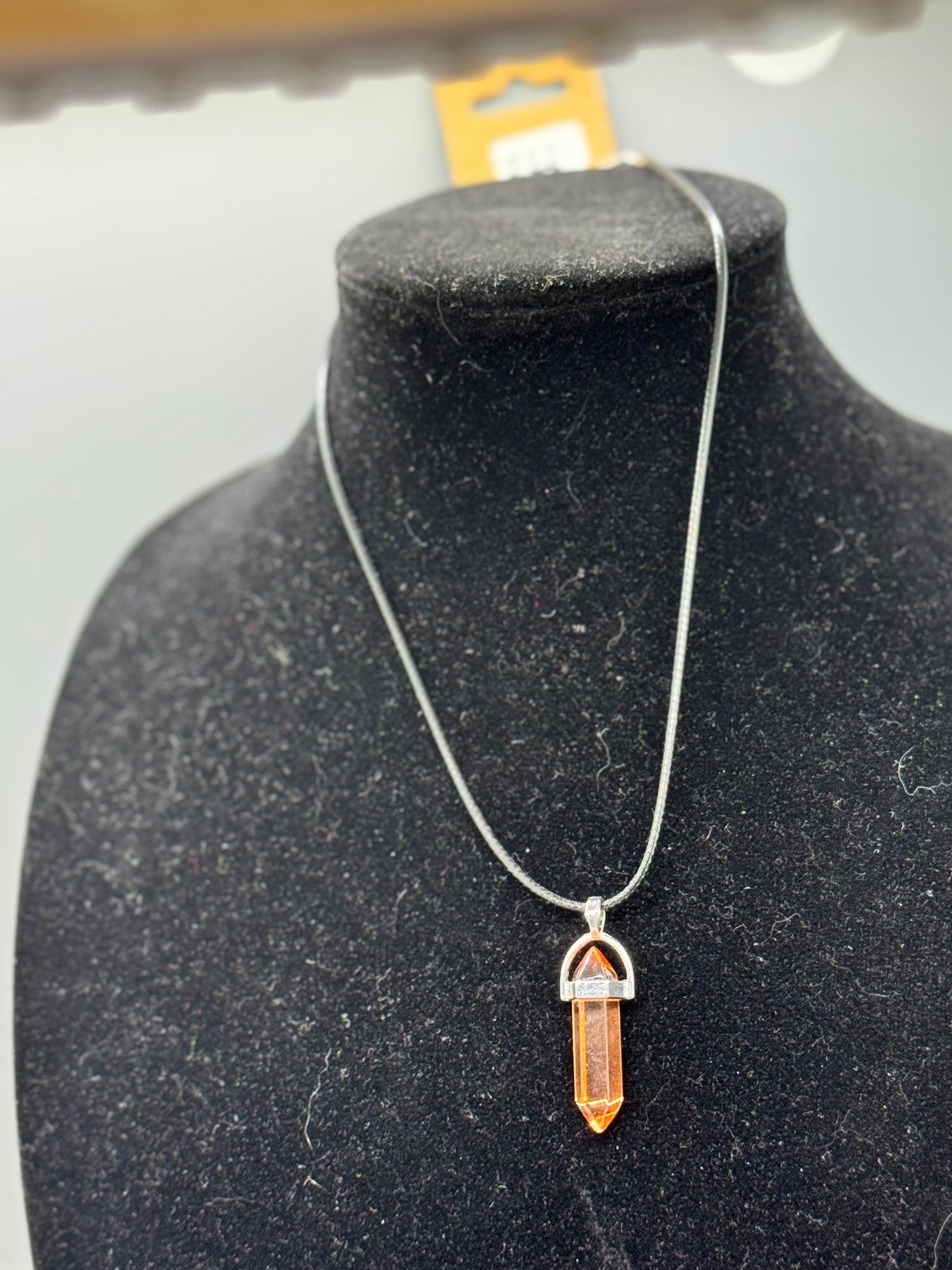 Dark Orange Glass Pendant Necklace – 8" Cord