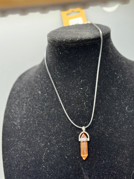 Dark Orange Glass Pendant Necklace – 8" Cord