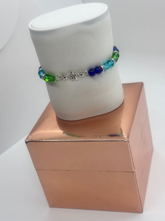 Nature-Inspired Charm Glass Bead Bracelet – Lake Blue & Green, 7" #24