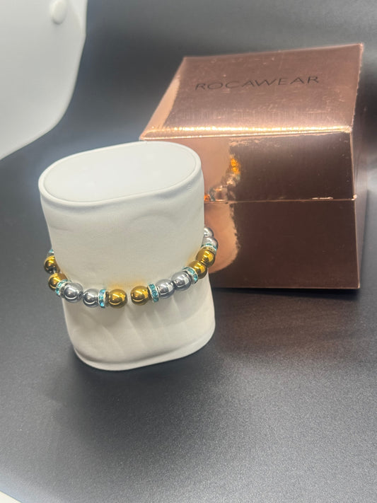 Gold & Silver Metal Bead Bracelet 6" #773