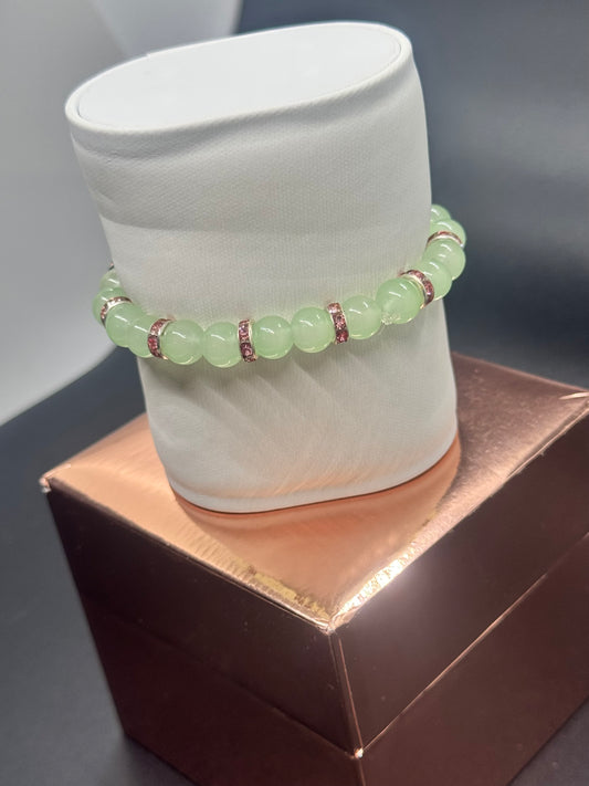 Glass Bead Bracelet #175 – Elegant Mint Green & Pink Crystal
