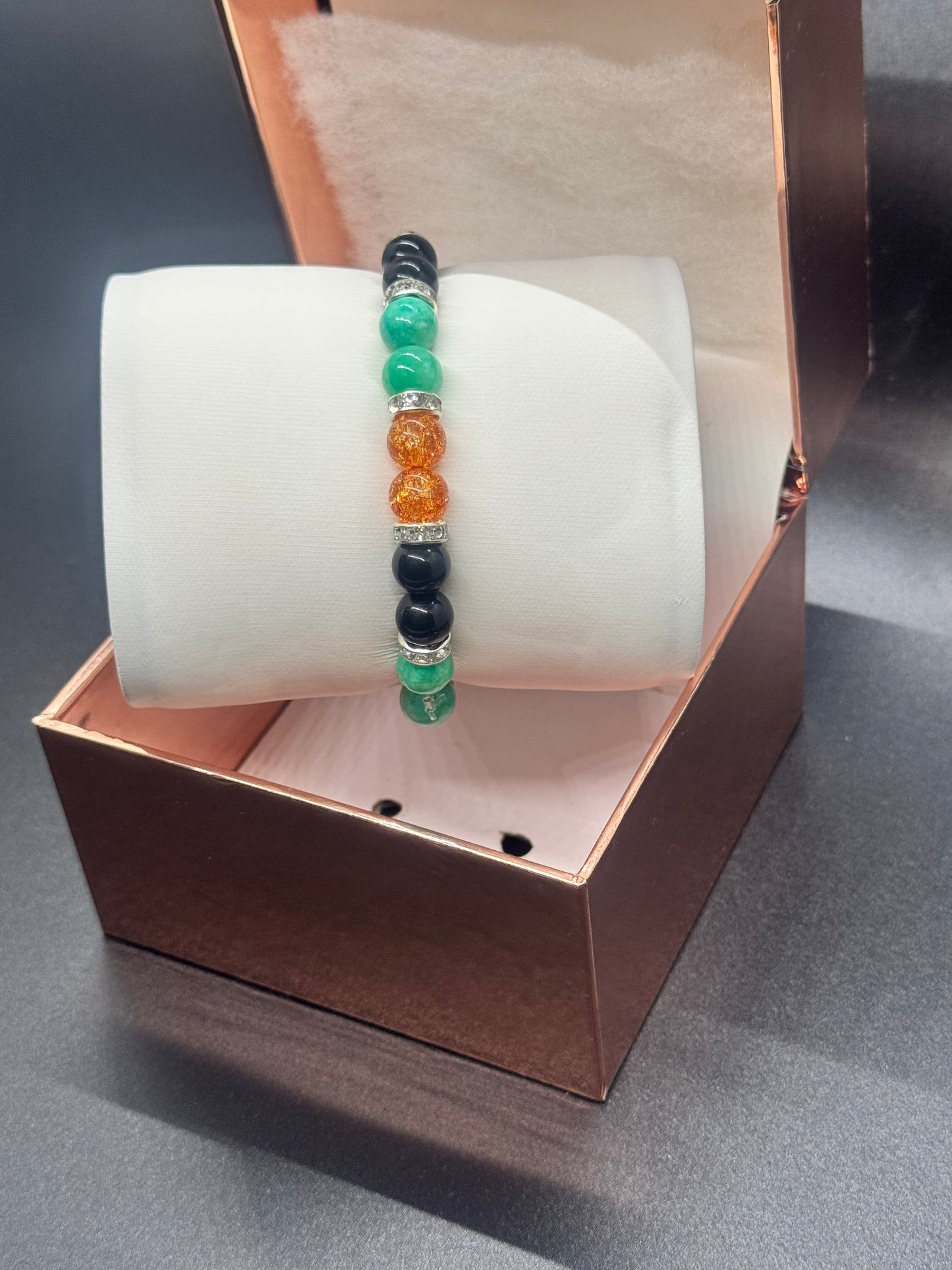 Glass Bead Bracelet #131 – Orange & Black Crackle Beads