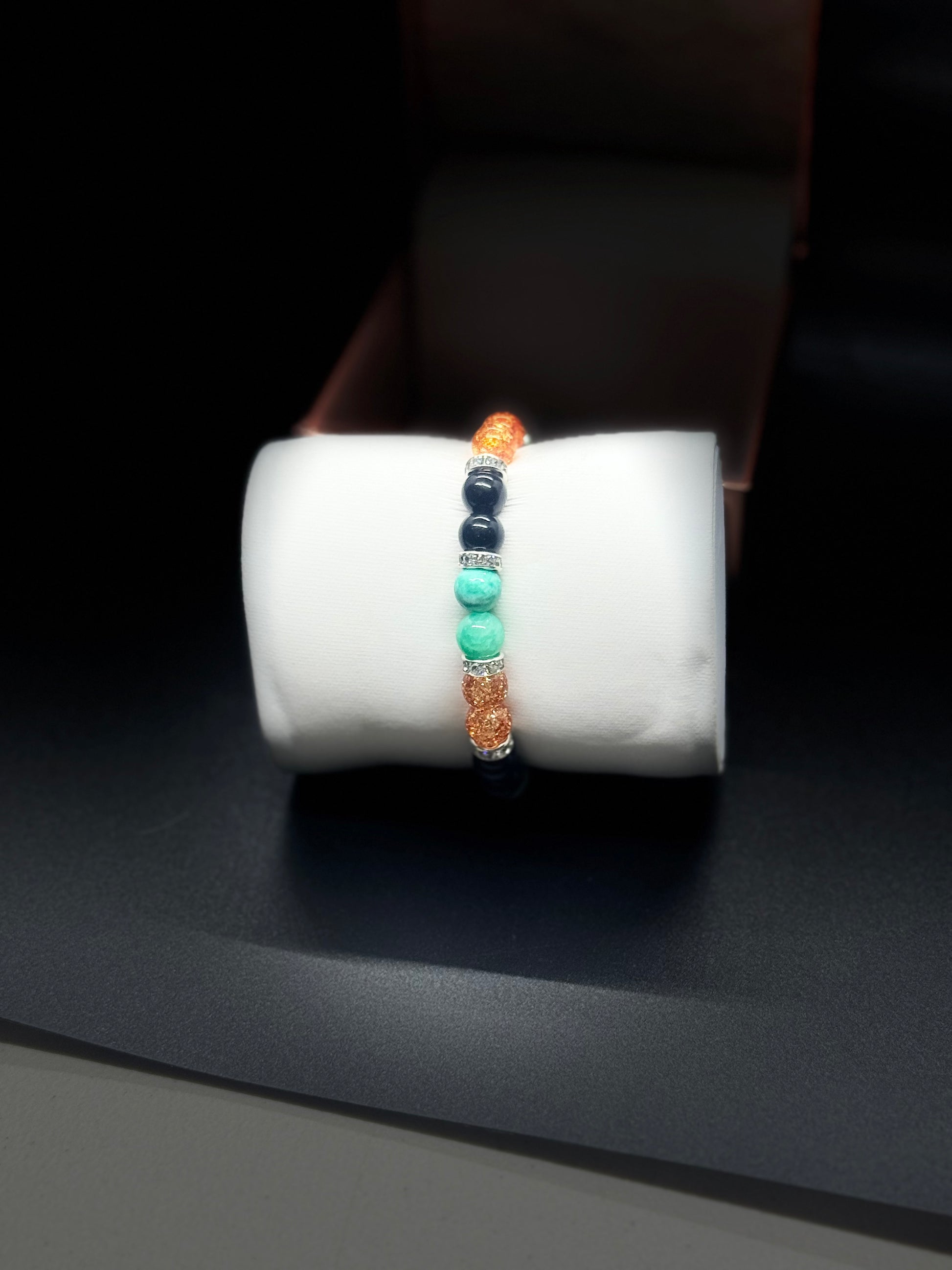 Glass Bead Bracelet #131 – Orange & Black Crackle Beads