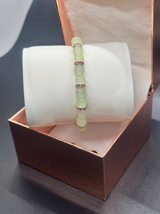 Glass Bead Bracelet #101 – Mint Green with Crystal Spacers