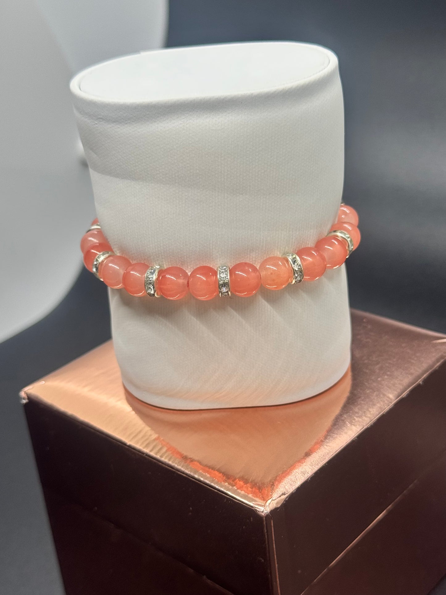 Glass Bead Bracelet #125 – Light Pink with Crystal Spacers