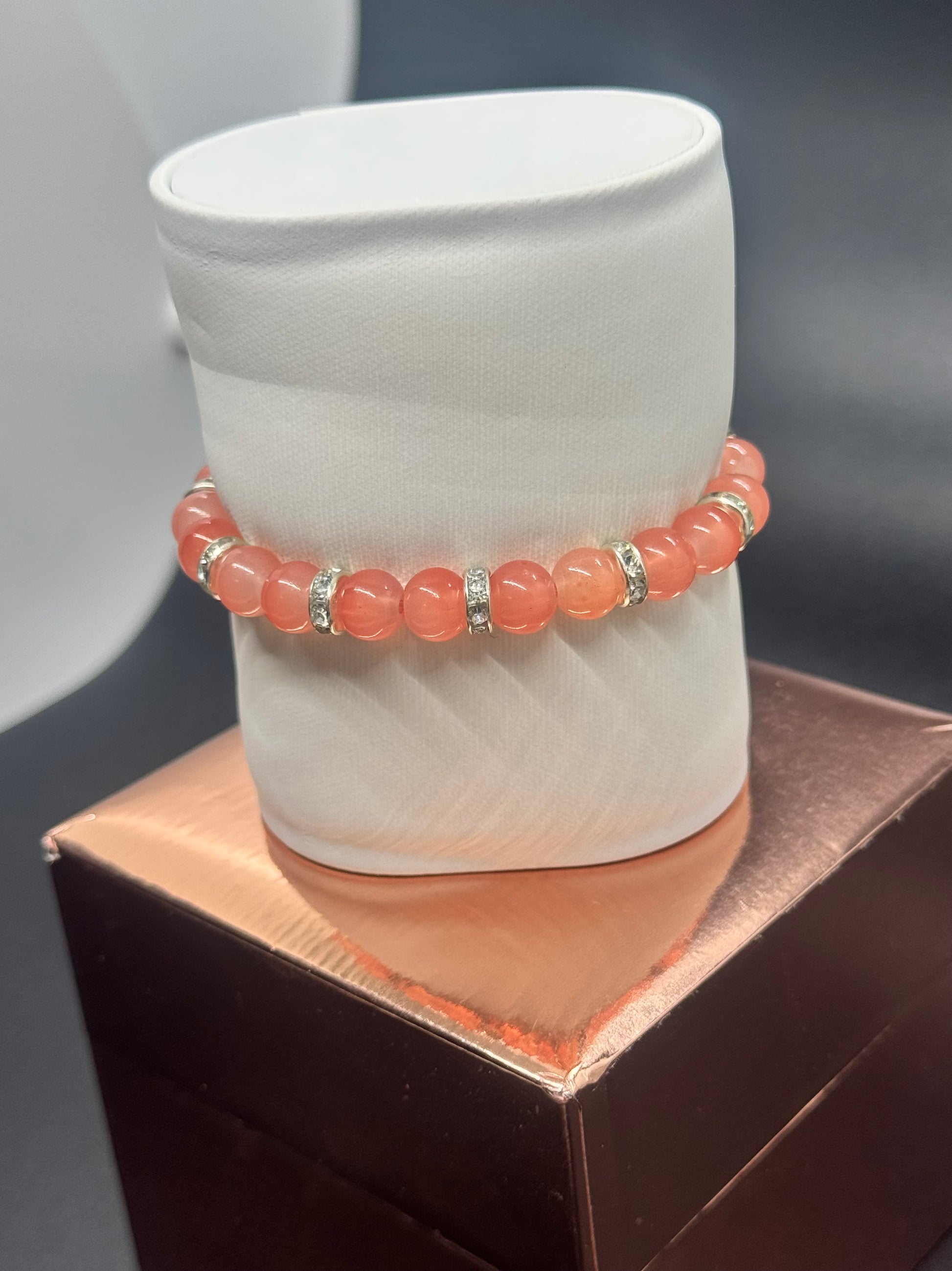 Glass Bead Bracelet #125 – Light Pink with Crystal Spacers