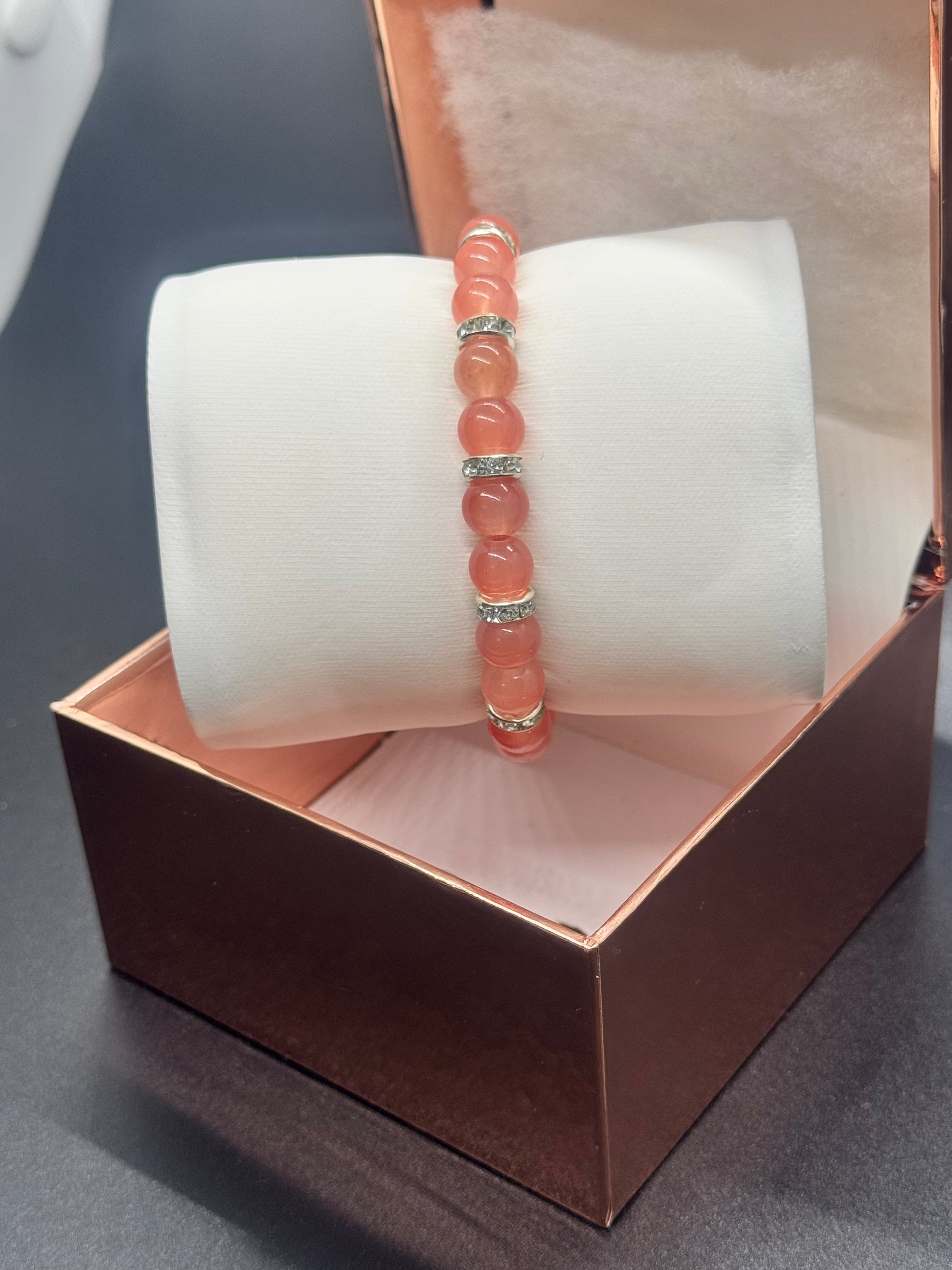 Glass Bead Bracelet #125 – Light Pink with Crystal Spacers