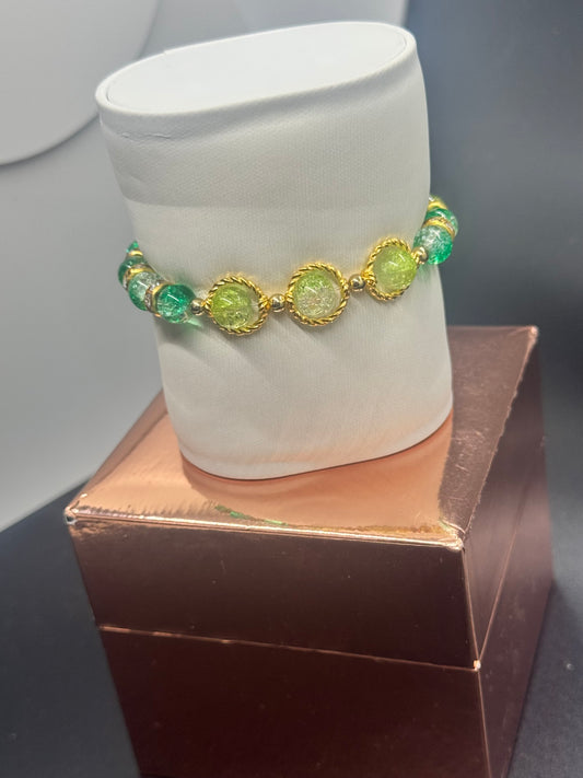 Fancy Bead Bracelet #118 – Dark & Light Green Crackle Beads