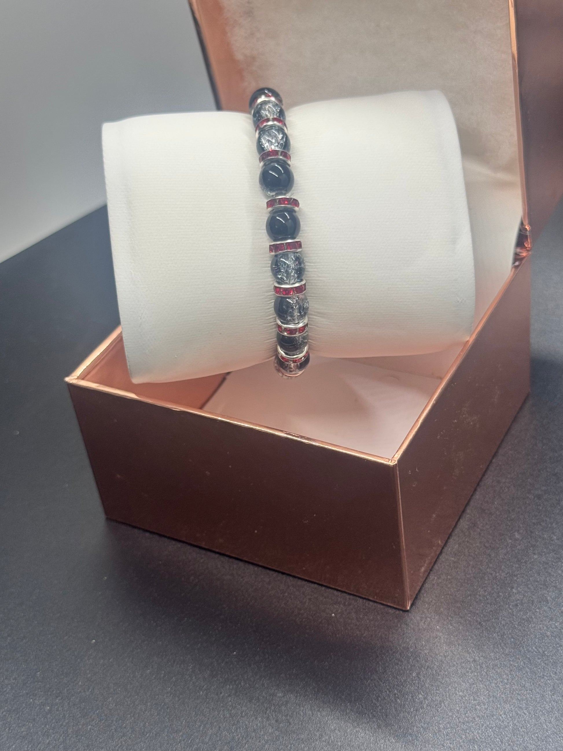 Fancy Bead Bracelet #103 – Black, Clear & Color Accents