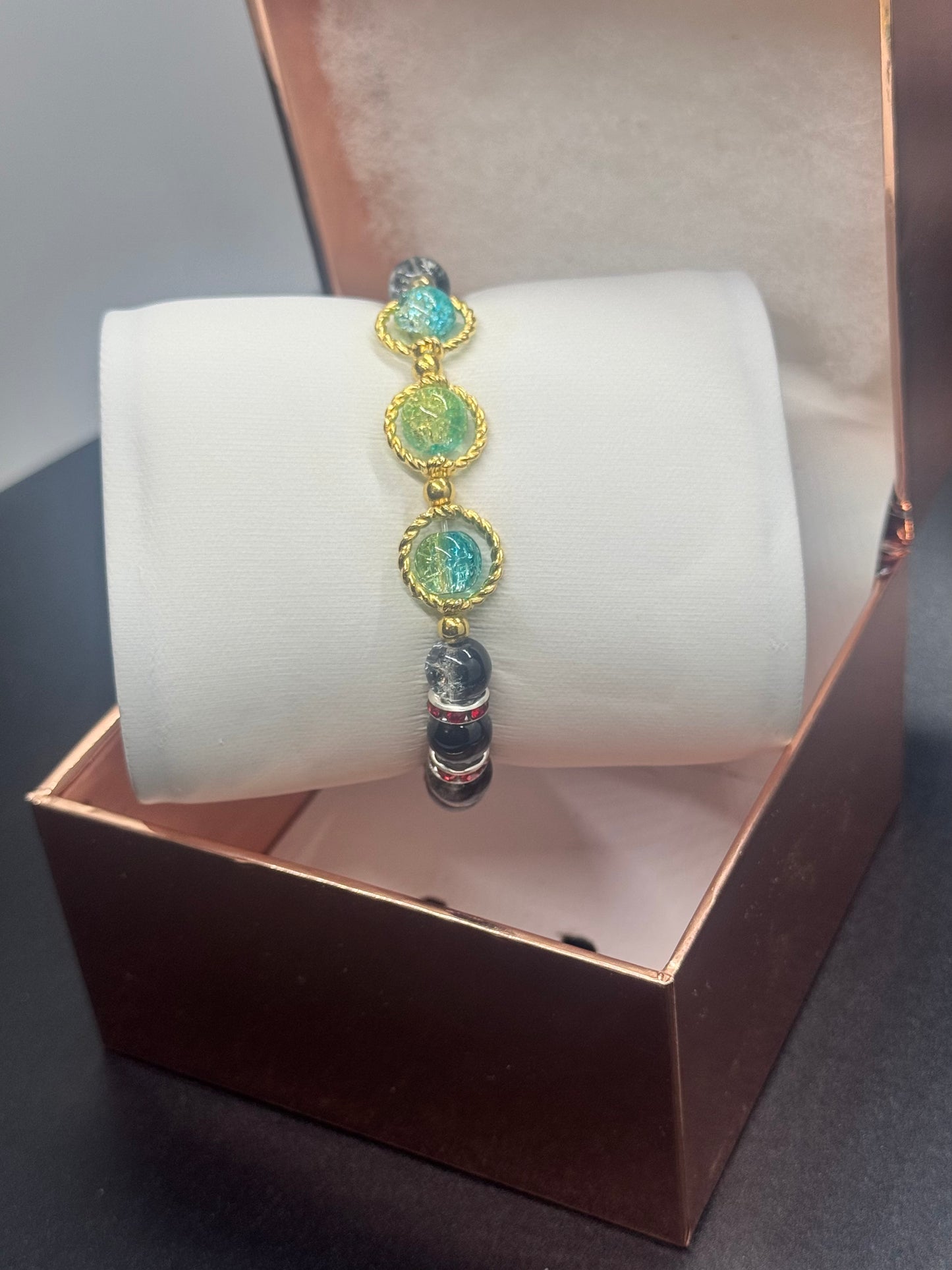 Fancy Bead Bracelet #103 – Black, Clear & Color Accents