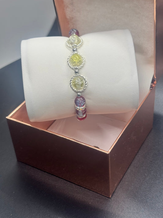 Fancy Bead Bracelet #112 – Red, Blue & Yellow Crackle Beads