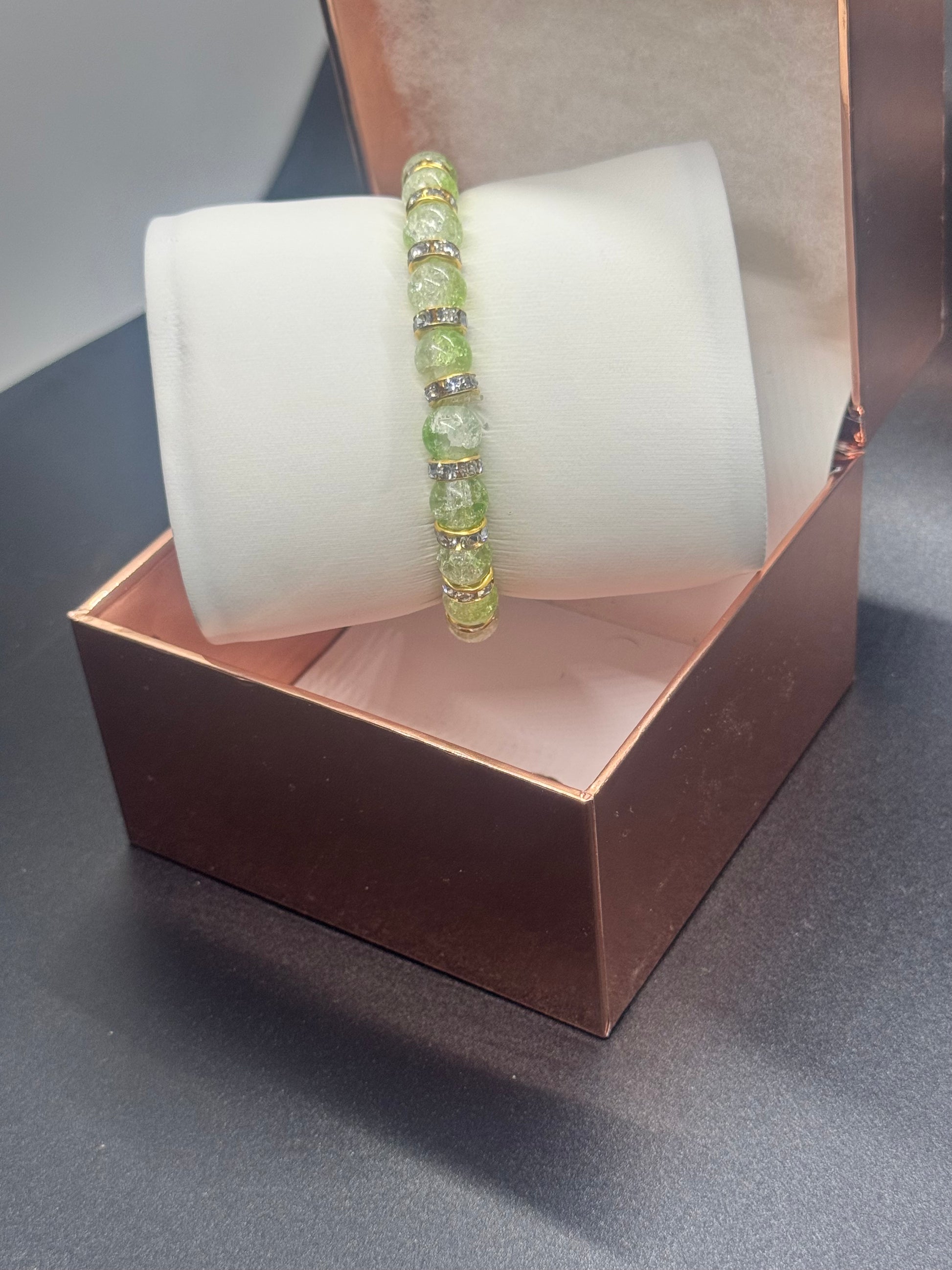 Fancy Bead Bracelet #113 – Green, Red & Blue Crackle Beads