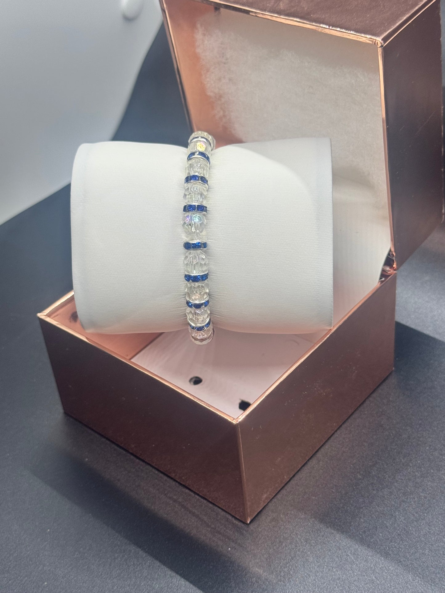 Blue & Pink Crackle Bead Bracelet #732
