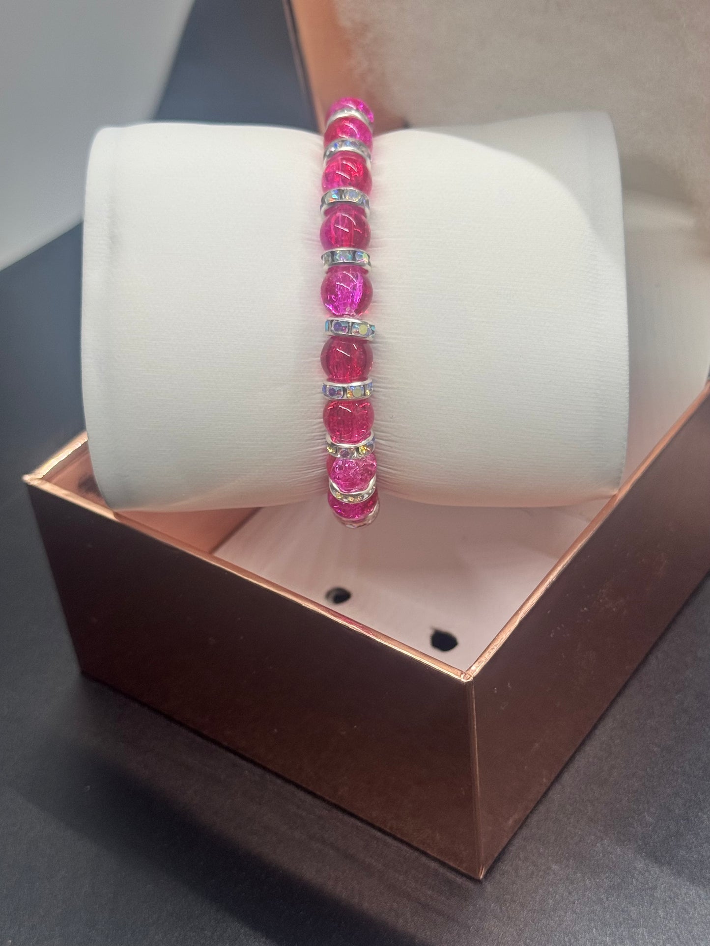 Fancy Bead Bracelet #107 – Pink & Green Crackle Beads