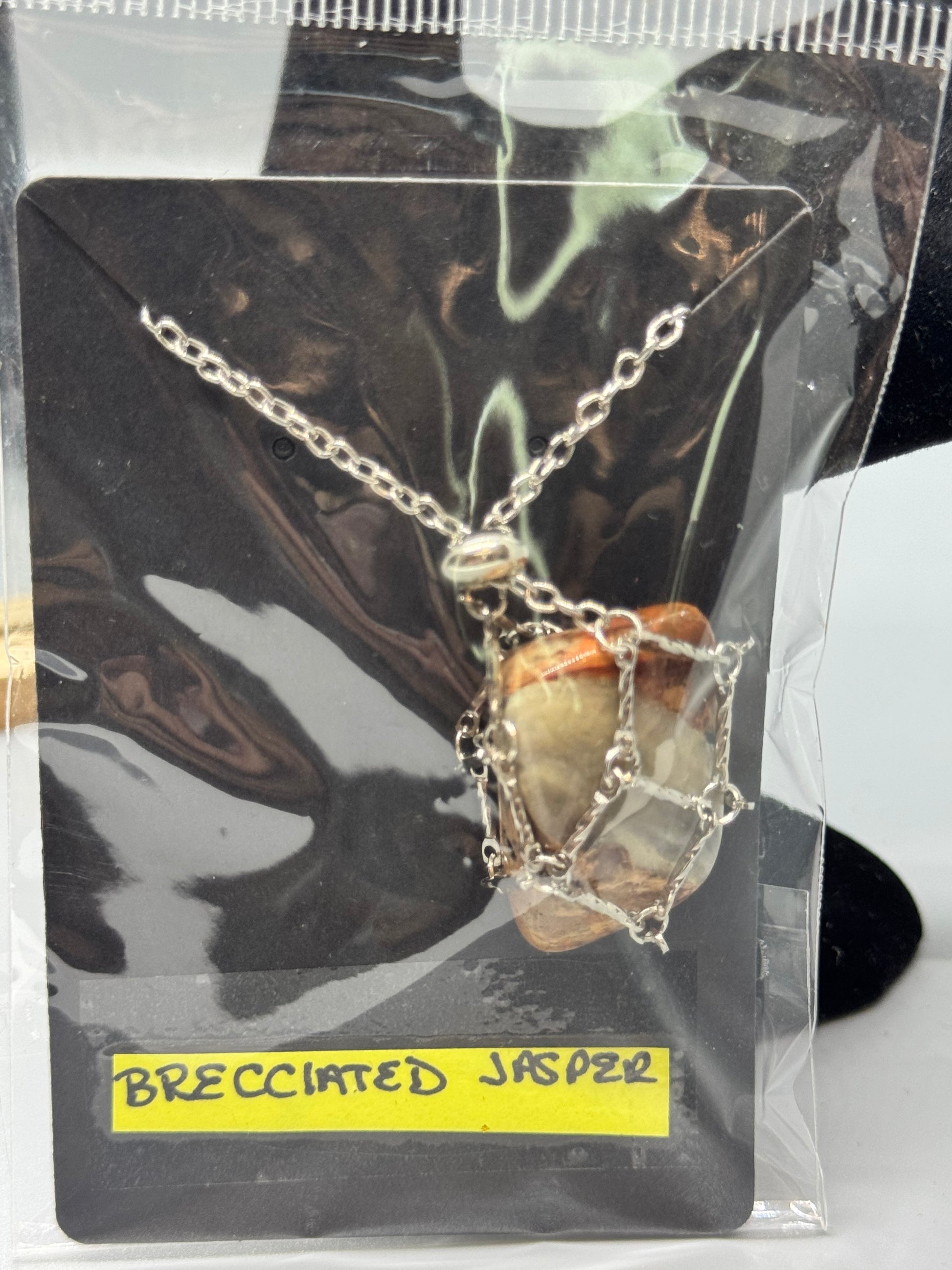 Handmade Brecciated Jasper Necklace – Silver 32" Chain #444