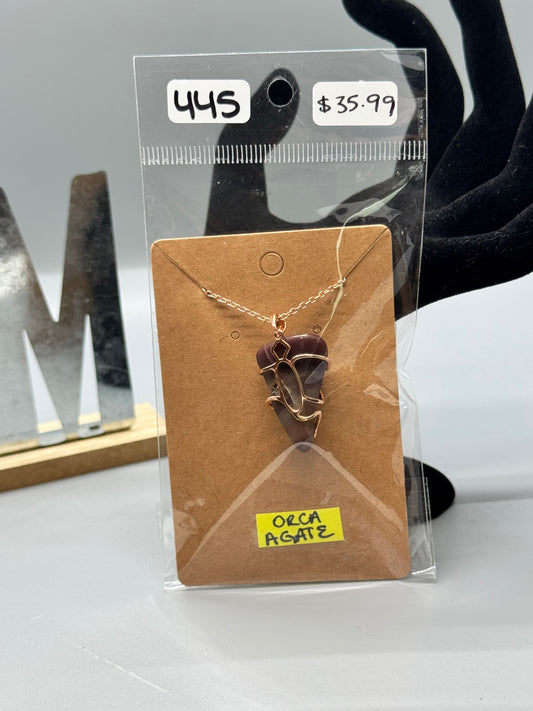 Orca Agate Necklace on 18" Rose Gold Chain #445
