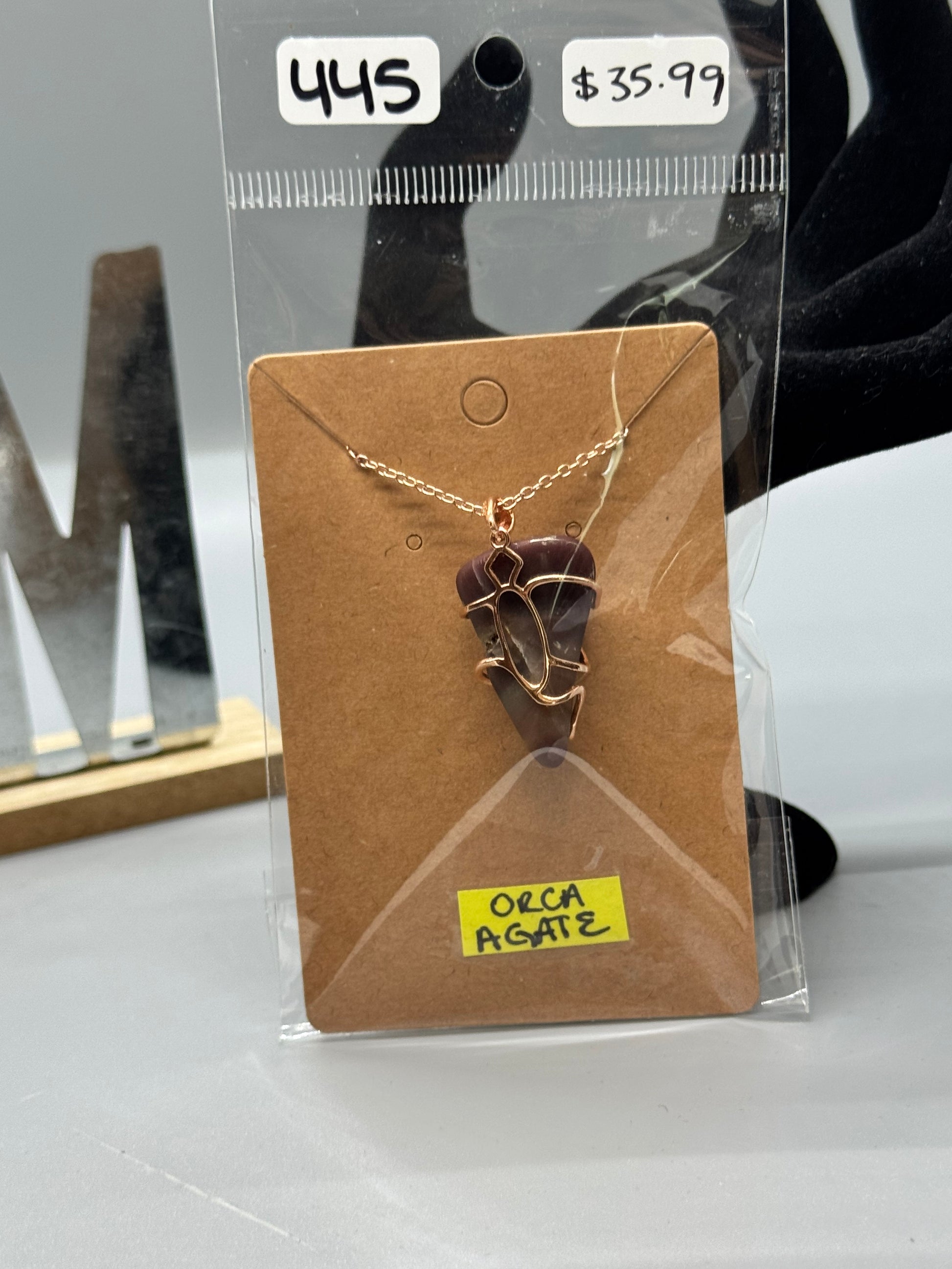 Orca Agate Necklace on 18" Rose Gold Chain #445