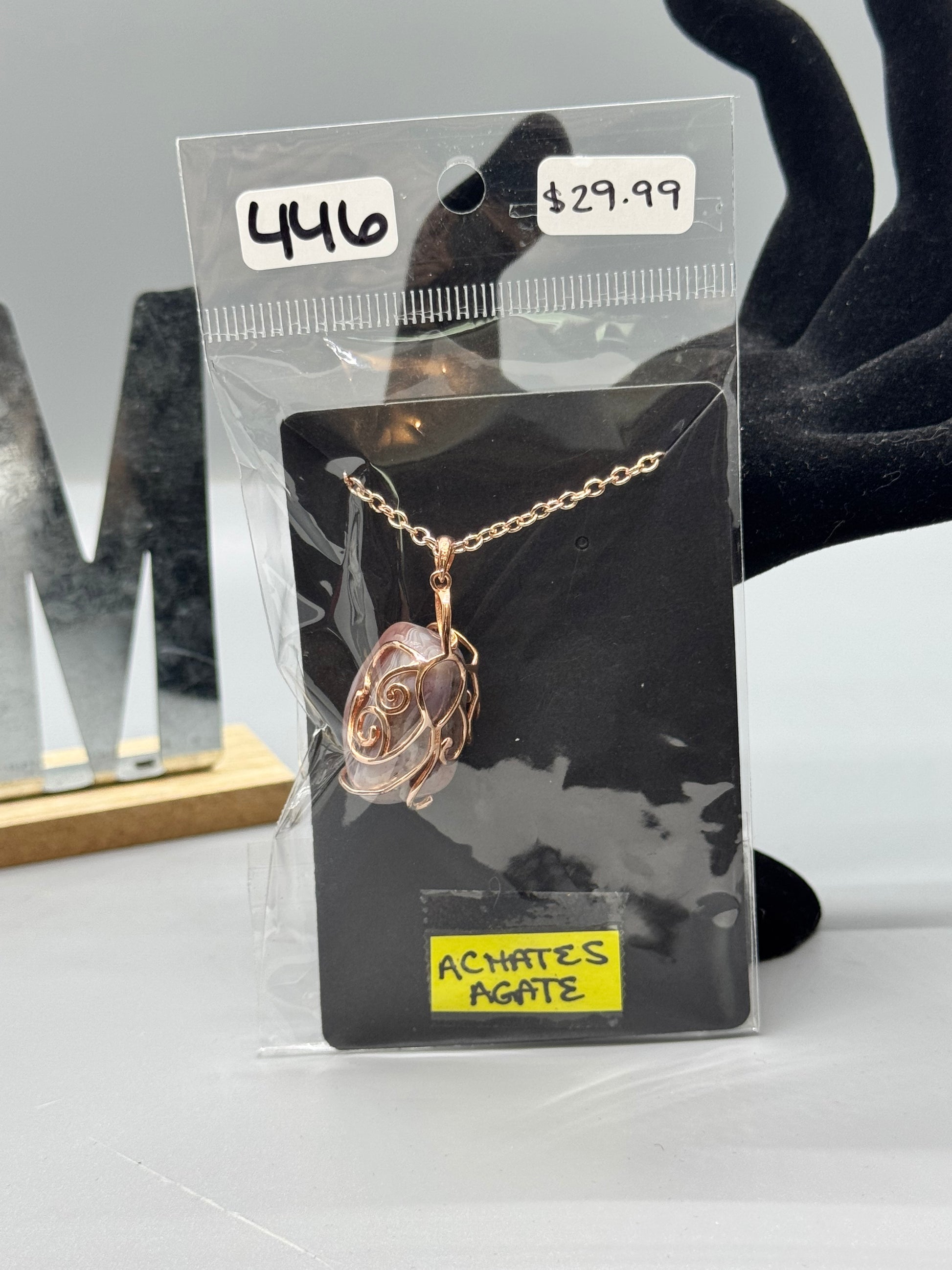 Achates Agate Pendant on 18" Rose Gold Chain #446