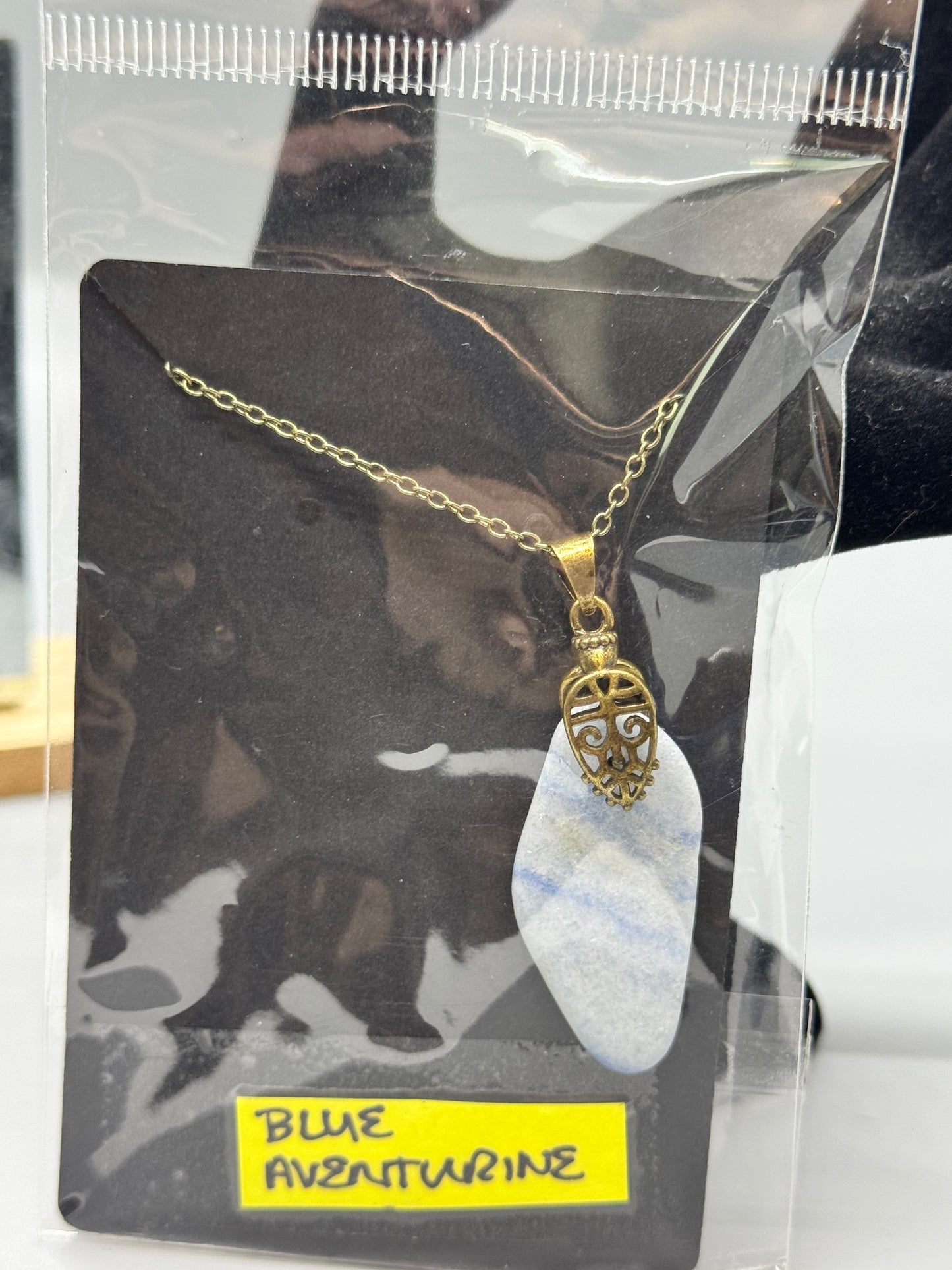Blue Aventurine on 16" Antique Gold Chain #447