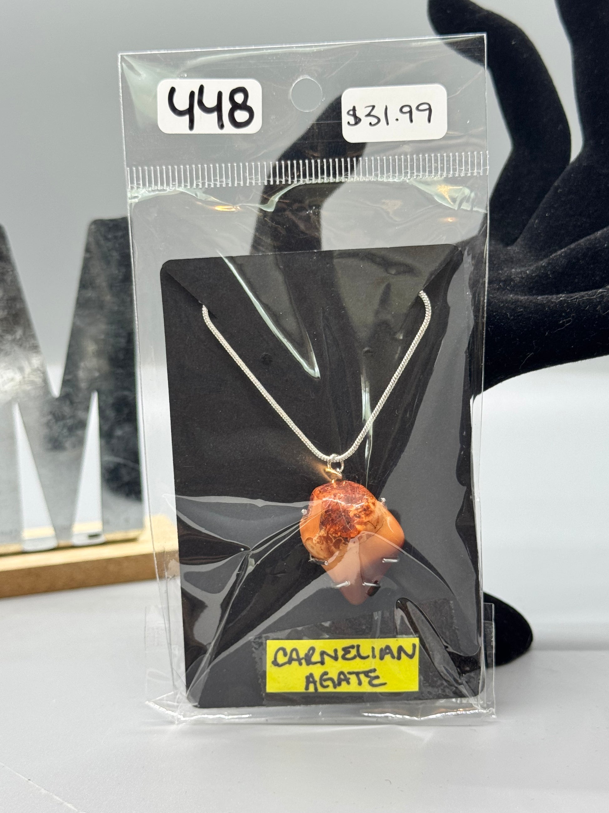 Hand-Tumbled Carnelian Agate on 16" Silver Chain #448