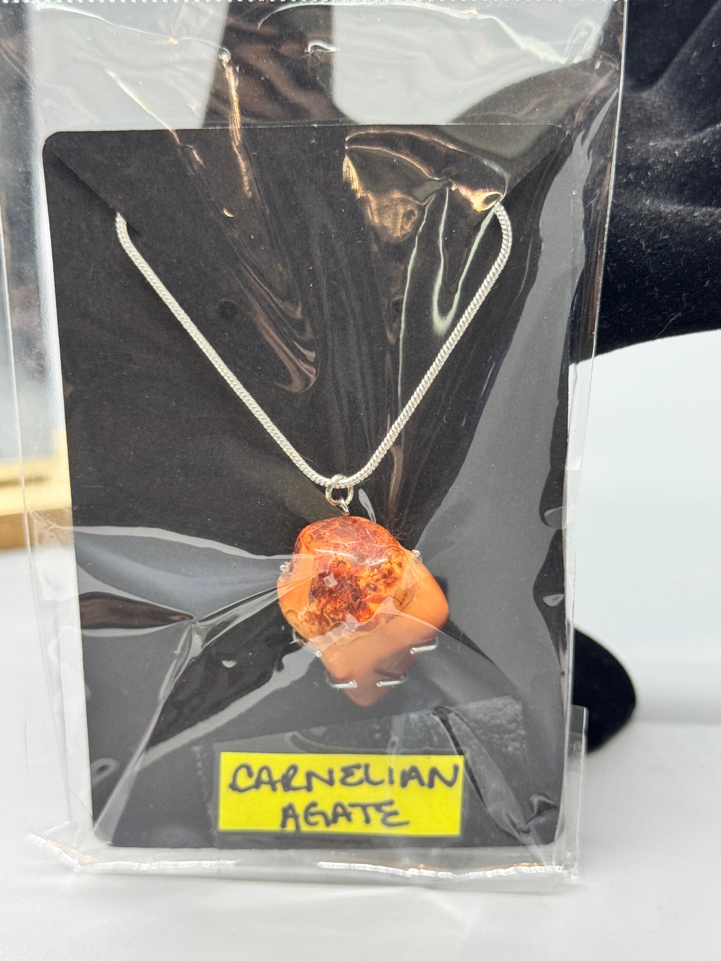Hand-Tumbled Carnelian Agate on 16" Silver Chain #448