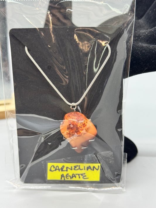 Hand-Tumbled Carnelian Agate on 16" Silver Chain #448
