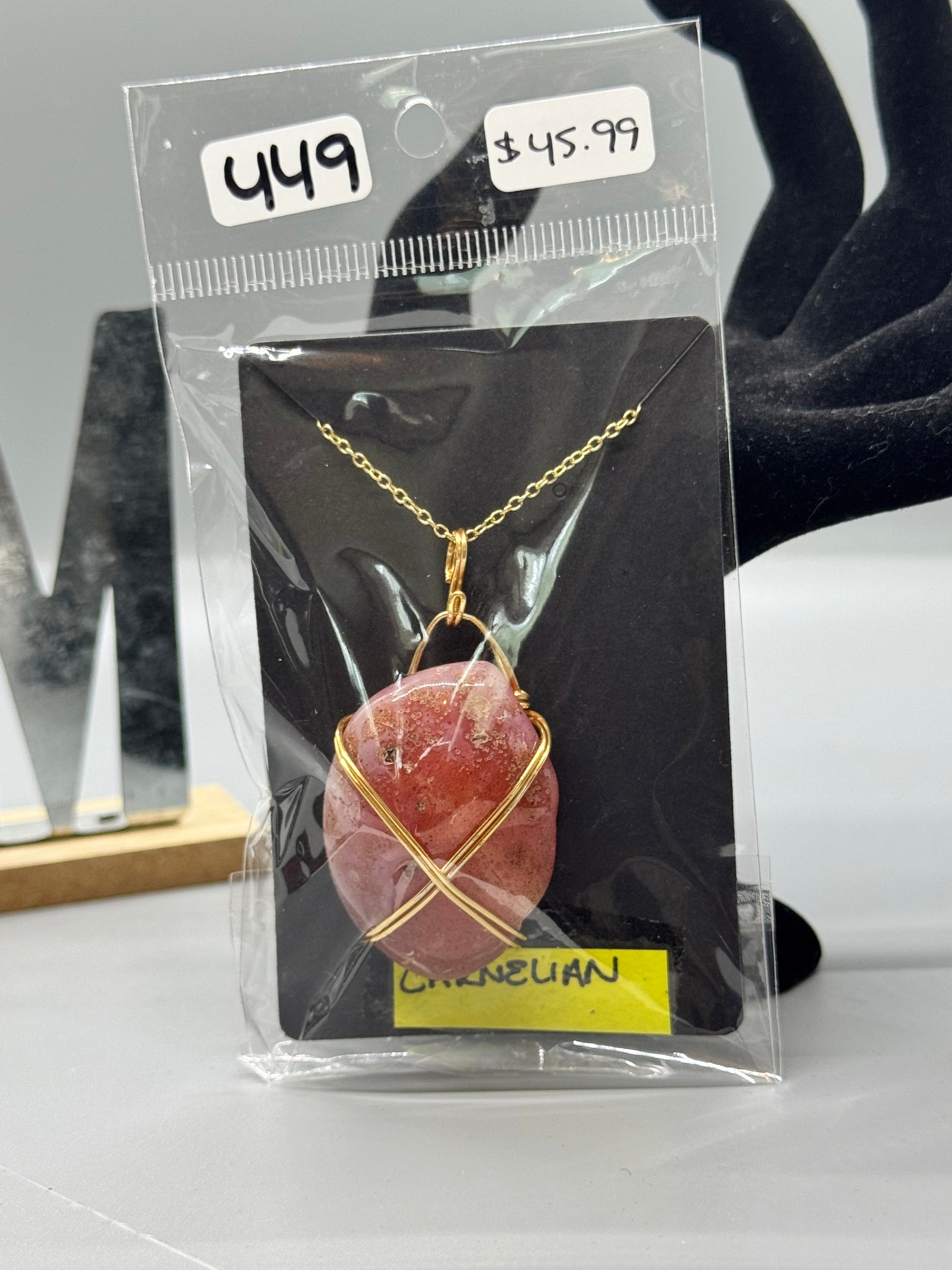 Carnelian Pendant on 18" Gold Chain #449