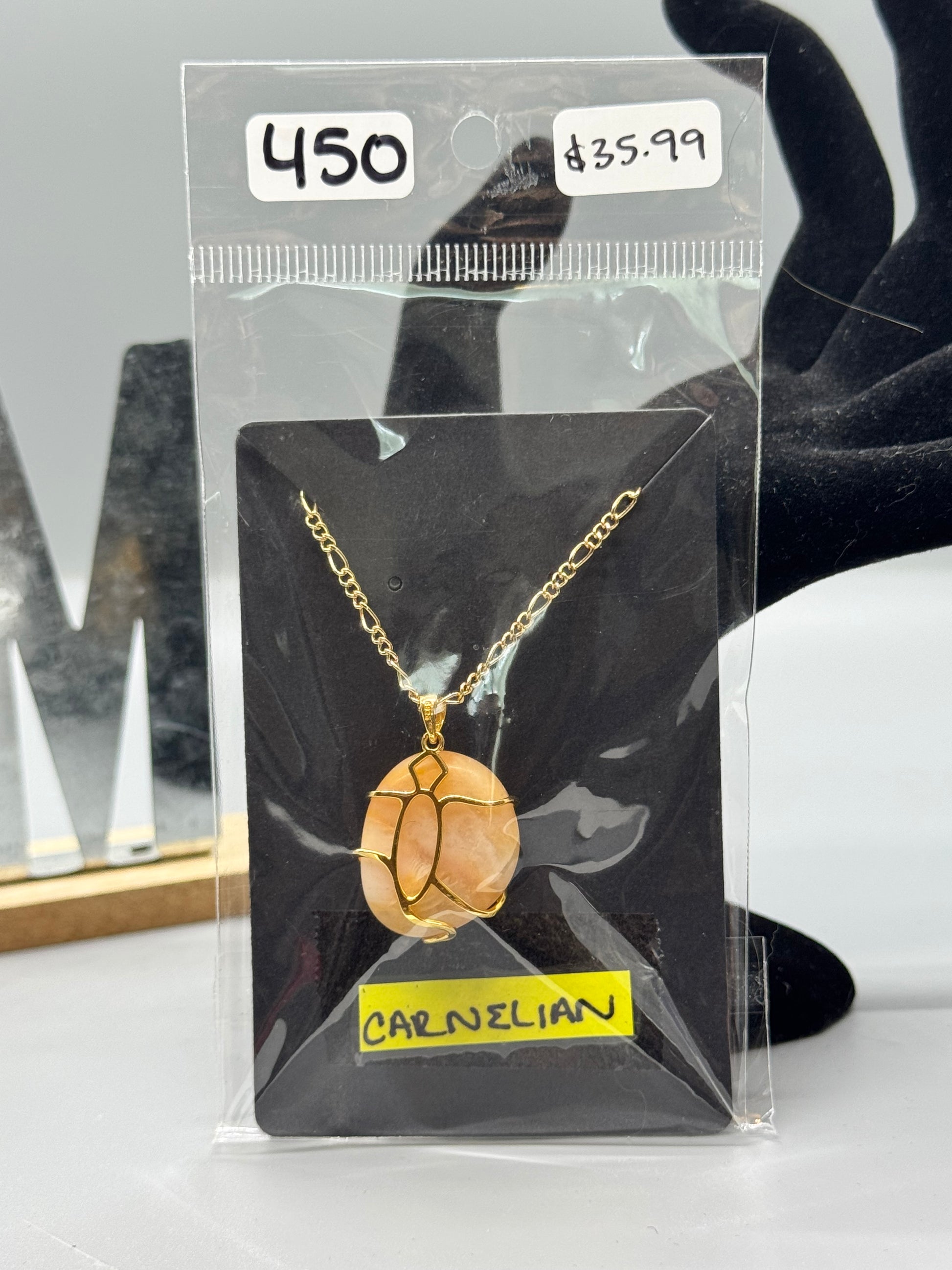 Carnelian Pendant on 32" Gold Chain #450
