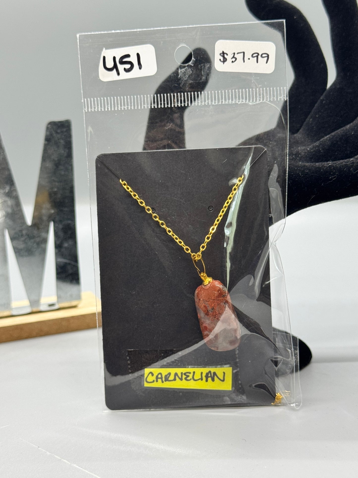 Polished Carnelian Pendant on 32" Gold Chain #451