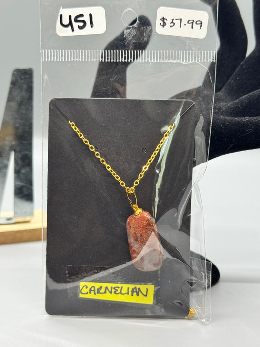 Polished Carnelian Pendant on 32" Gold Chain #451
