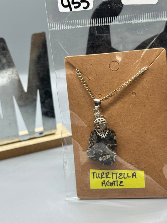 Turritella Agate Pendant on 16" Silver Chain #455