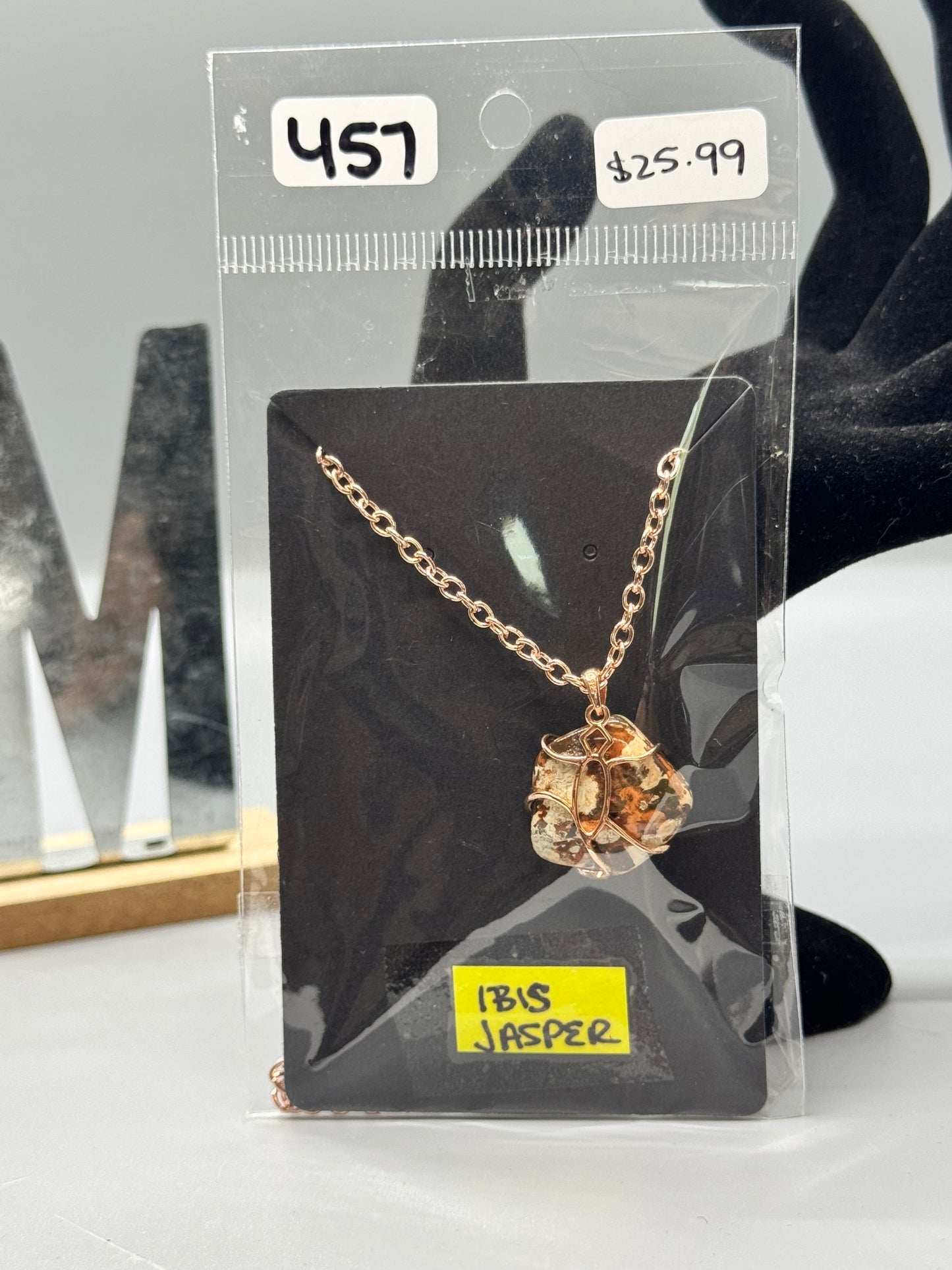 Ibis Jasper Pendant on 26" Rose Gold Chain #457