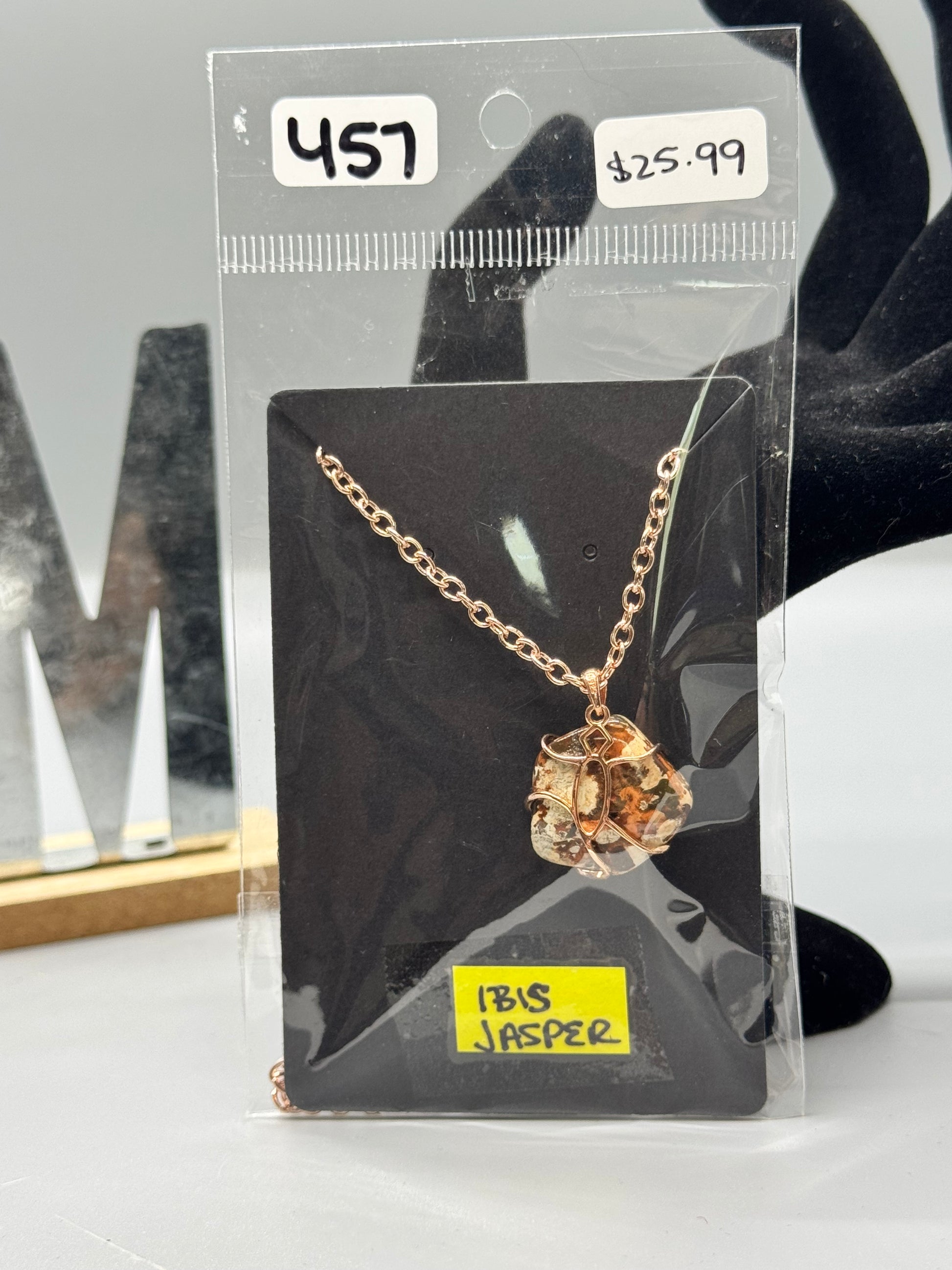 Ibis Jasper Pendant on 26" Rose Gold Chain #457